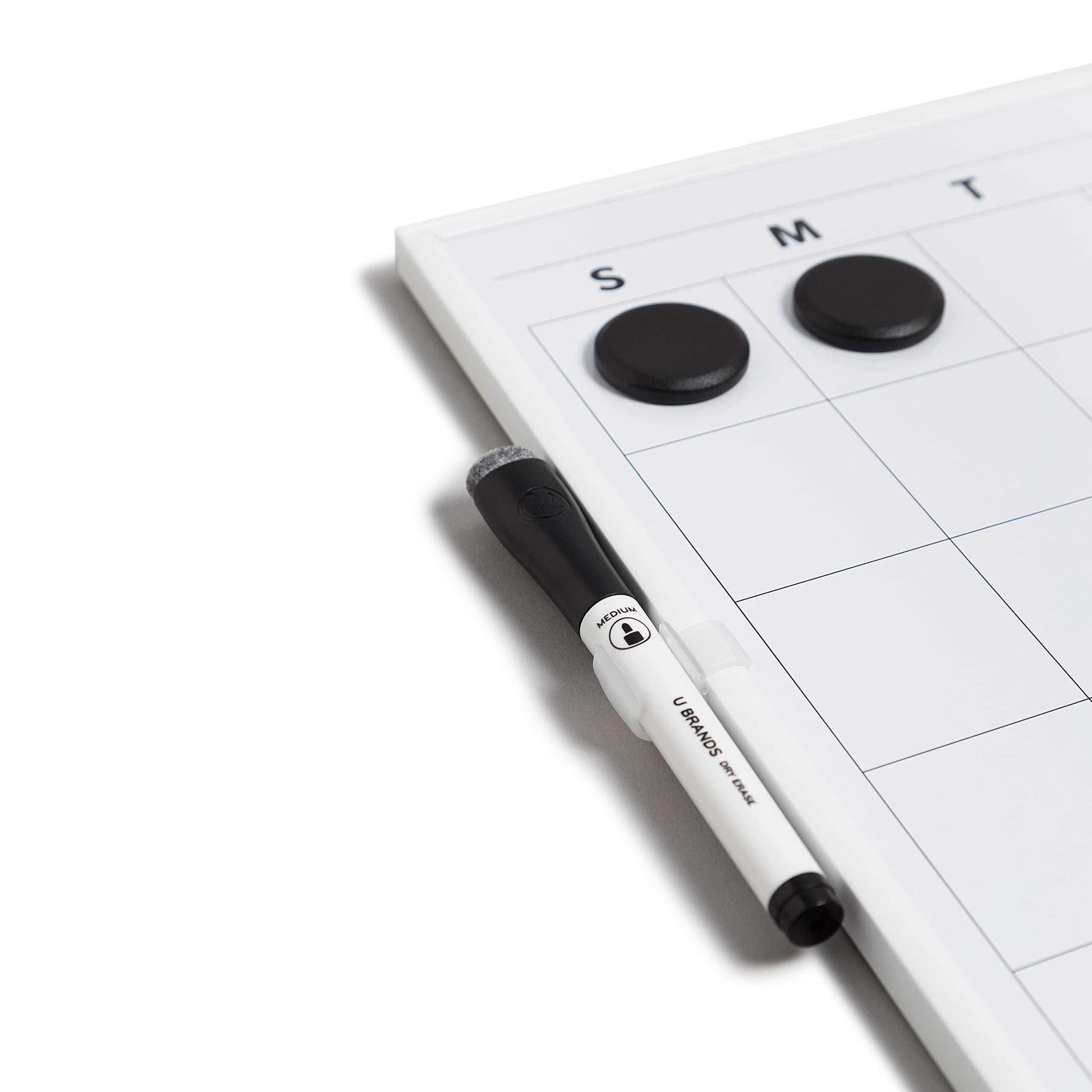 U Brands Magnetic Dry Erase Wall Calendar with White Metal Frame, Includes Marker and Magnets, 14” x 14”