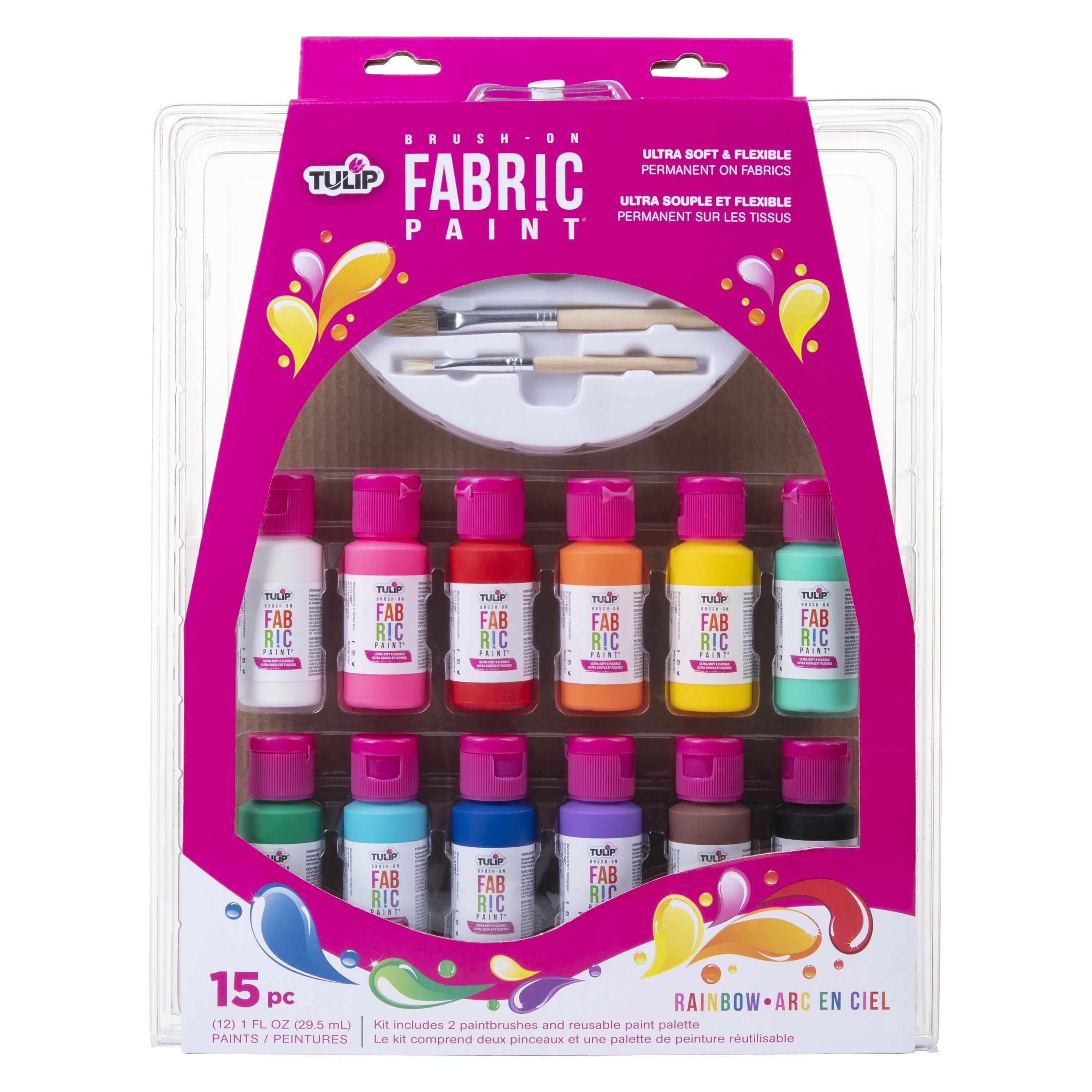 Tulip Brush-on Fabric Paint & Palette Kit, 12 Colors, Paintbrushes Included