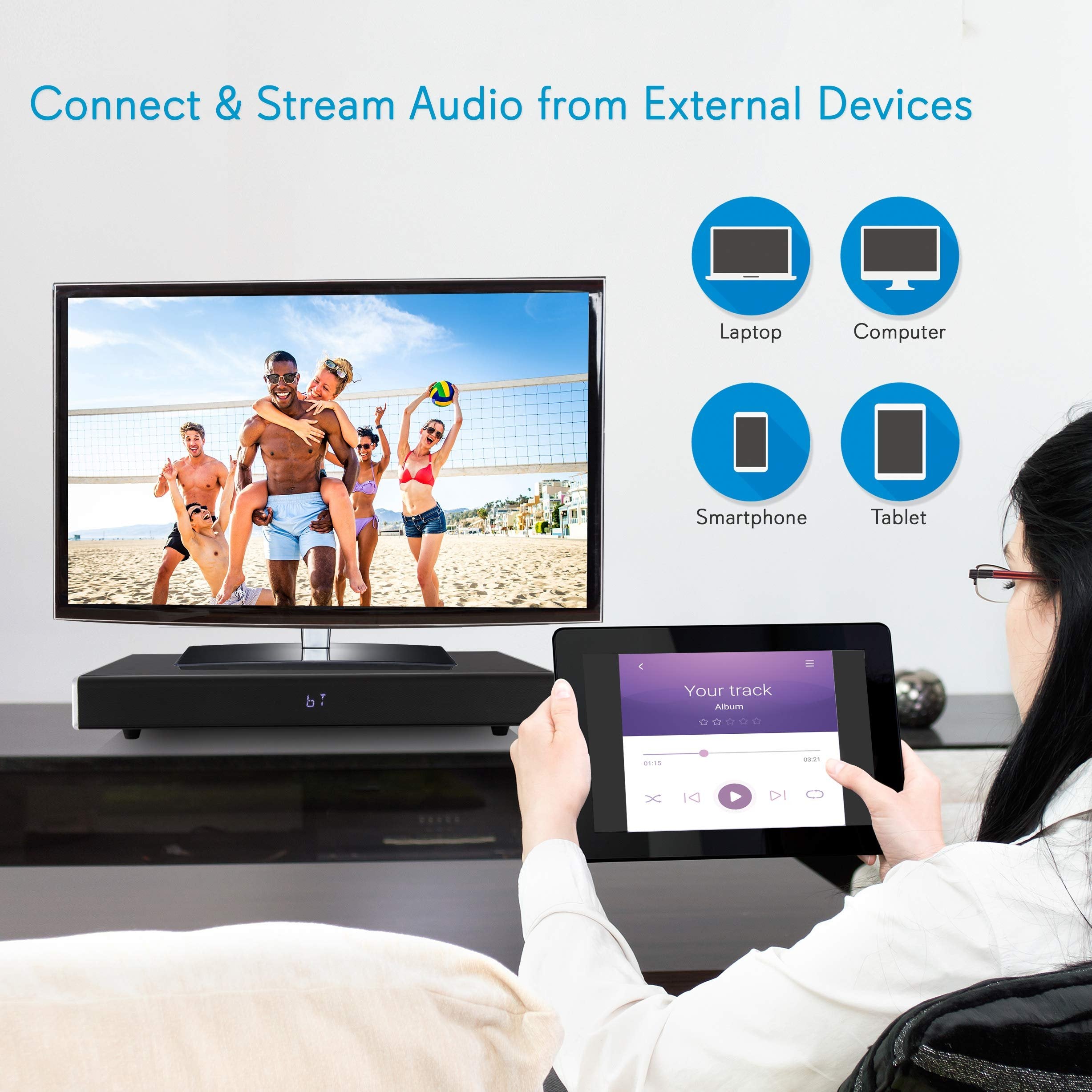 Pyle PSBV830HDBT Home Theater Speakers, TV Sound Bar Sound Base Bluetooth Wireless Speaker