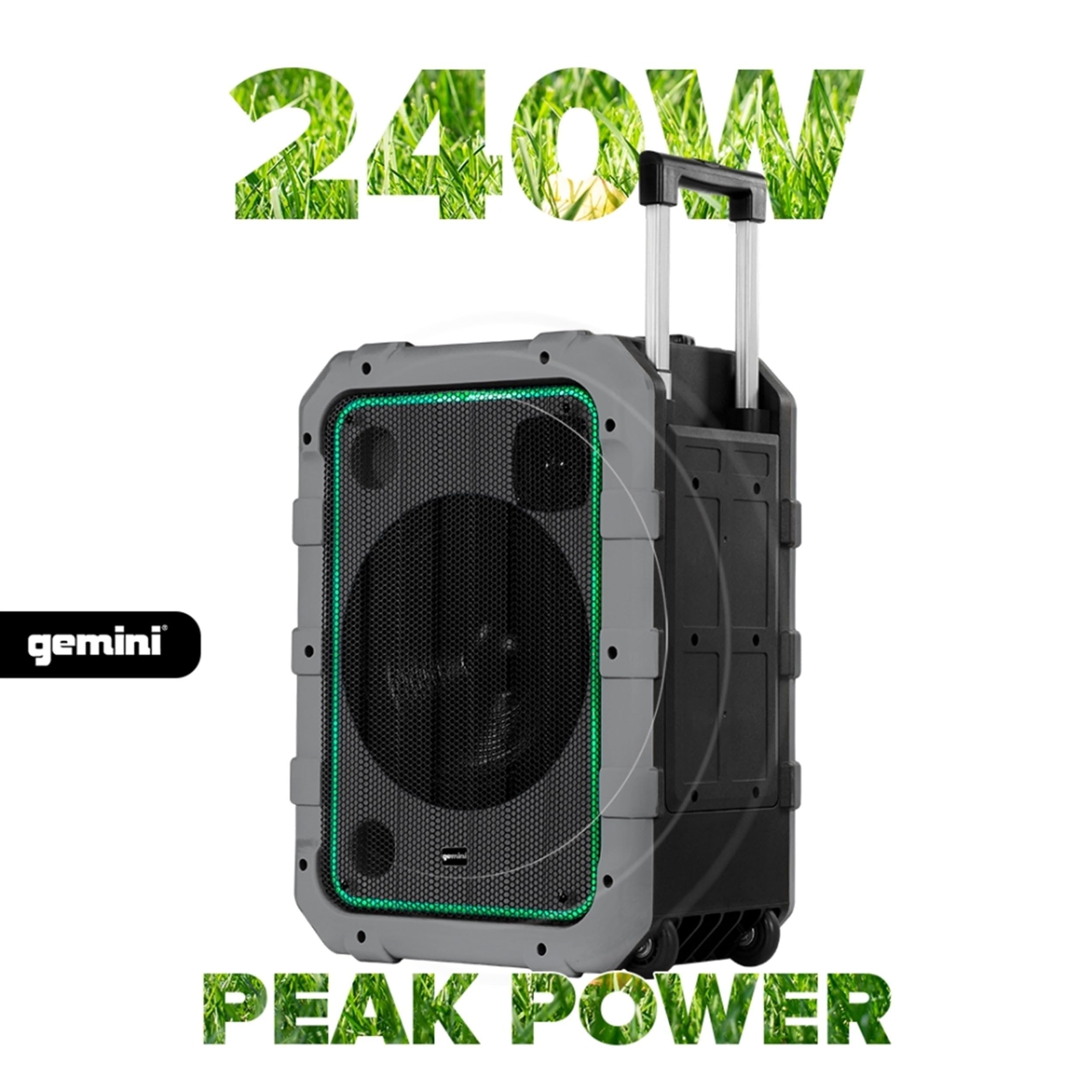 Gemini Sound MPA-2400 240 Watts Wireless IPX4 Waterproof Outdoor Portable Tailgate Party Bluetooth Speaker on Wheels with Big 24 Inch Woofer and Trolley Handle