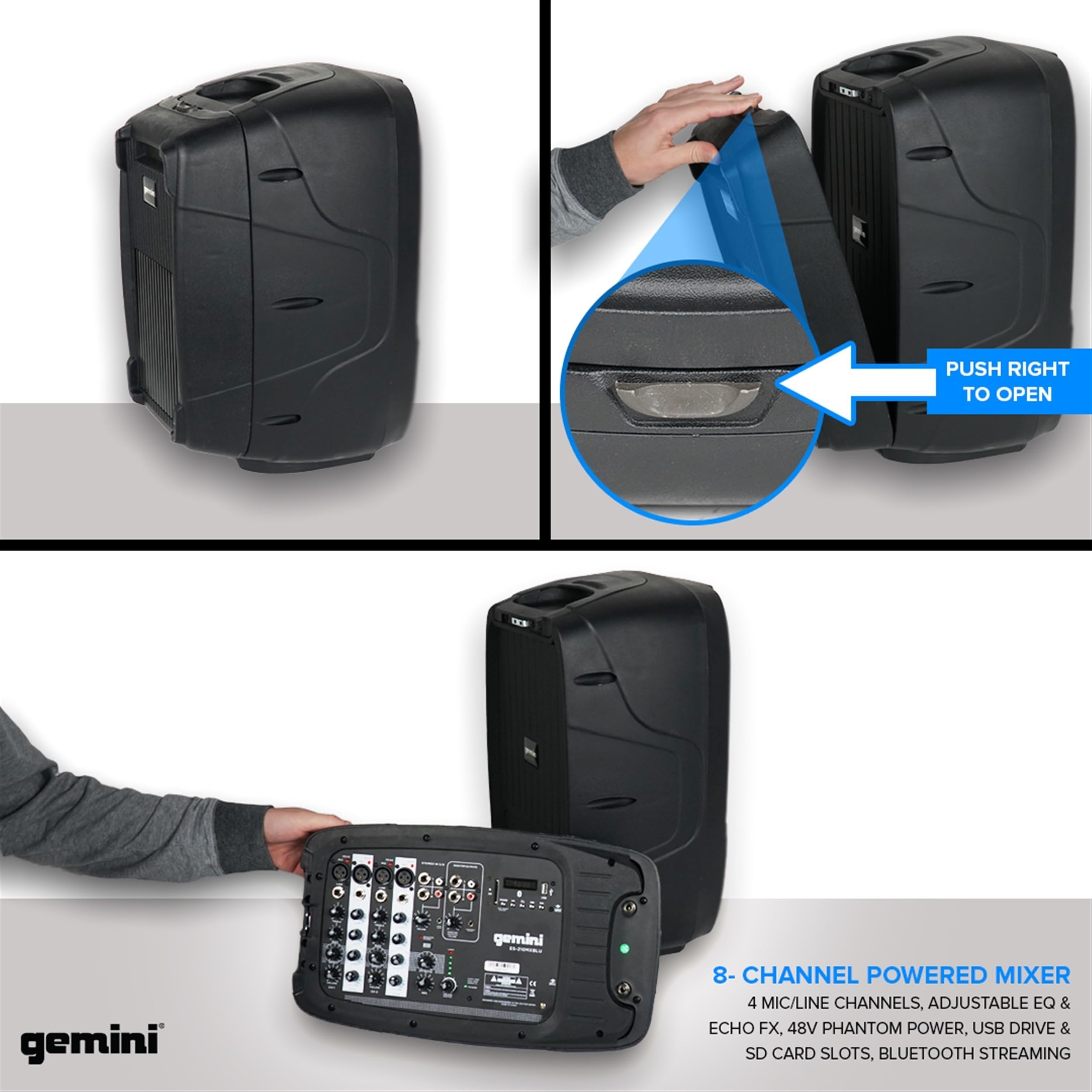 Gemini Sound ES-210MXBLU - Ultra-Portable Professional PA System with Dual 10" Speakers, Built-in Mixer, Bluetooth Streaming, Ideal for DJs, Musicians & Podcasters