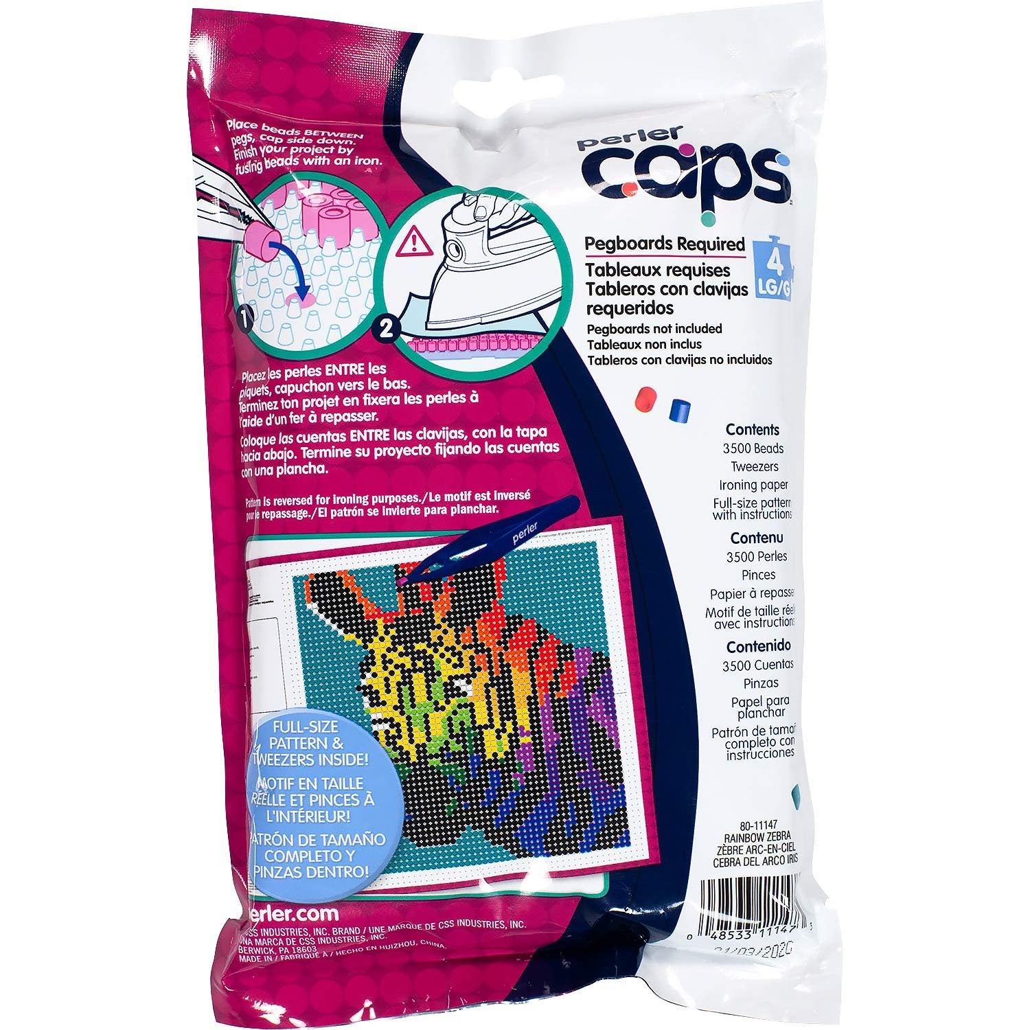 Perler 80-11147 Solid-Top Cap Fuse Beads, 3505pcs, Zebra Pattern Kit