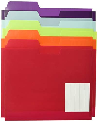 Globe-Weis Poly File Folder Pockets, Letter Size, Assorted Colors, 5 Pockets per Pack (83999)