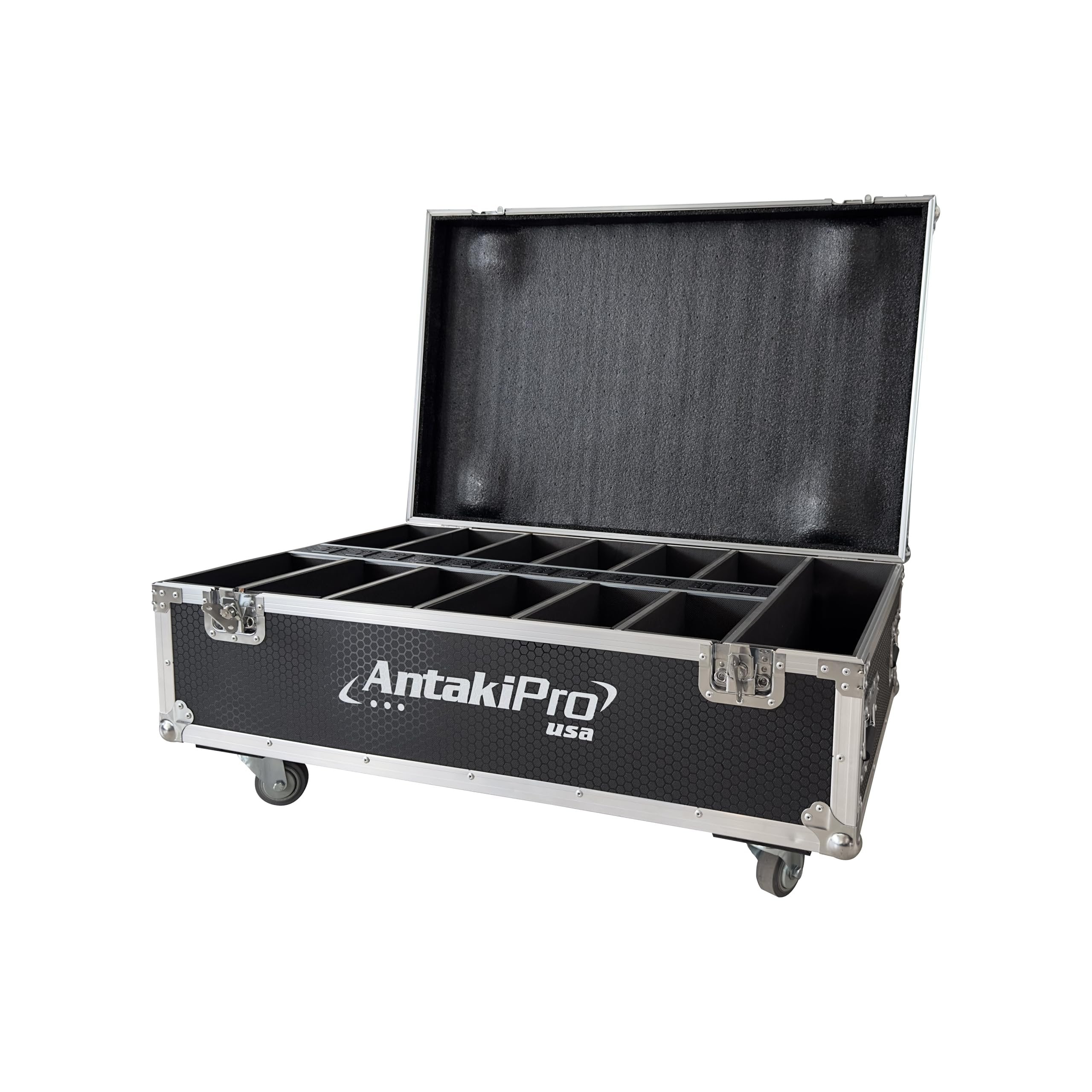 ANTAKIPRO AP-9X6CASE PRO Rolling Road Flight Case 12-Bay Charging Case, 6x6 Storage Compartments, Holds 12 Units AP-9X6PAR Rolling Equipment with Wheels Black