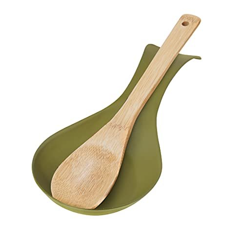 OGGI Stainless Steel Spoon Rest- Long Handle Holds Kitchen Utensils in Place, Great Spoon Rest for Kitchen Counter, Stove Top, or Coffee Station; Kitchen Accessories, Utensil Rest, Olive