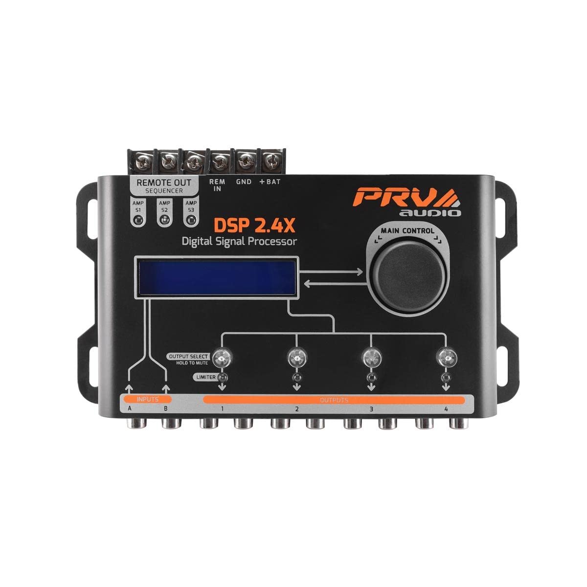 PRV AUDIO Car Audio DSP 2.4X Digital Crossover and Equalizer 4 Channel Full Digital Signal Audio Processor DSP with Sequencer Remote Relay