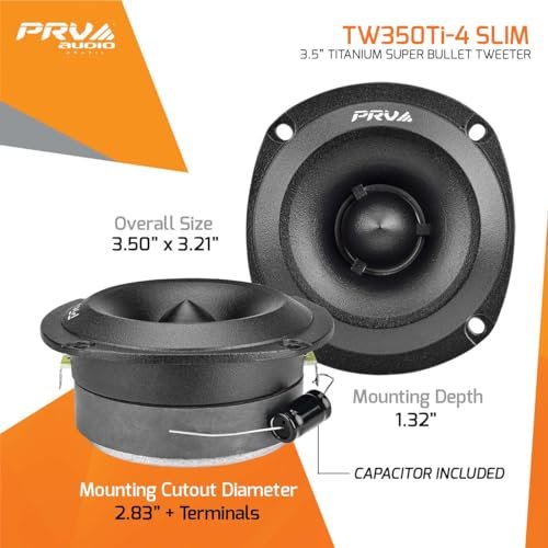 PRV Audio Super Tweeters for Car Audio, 3.5 Inch Bullet Tweeters Pair 240 Watts, PRV Tweeter TW350Ti-4 Slim Titanium Bullet PRO Shallow Tweeters Speakers 4 Ohm - Ultra Slim Easy to Mount Tweeters
