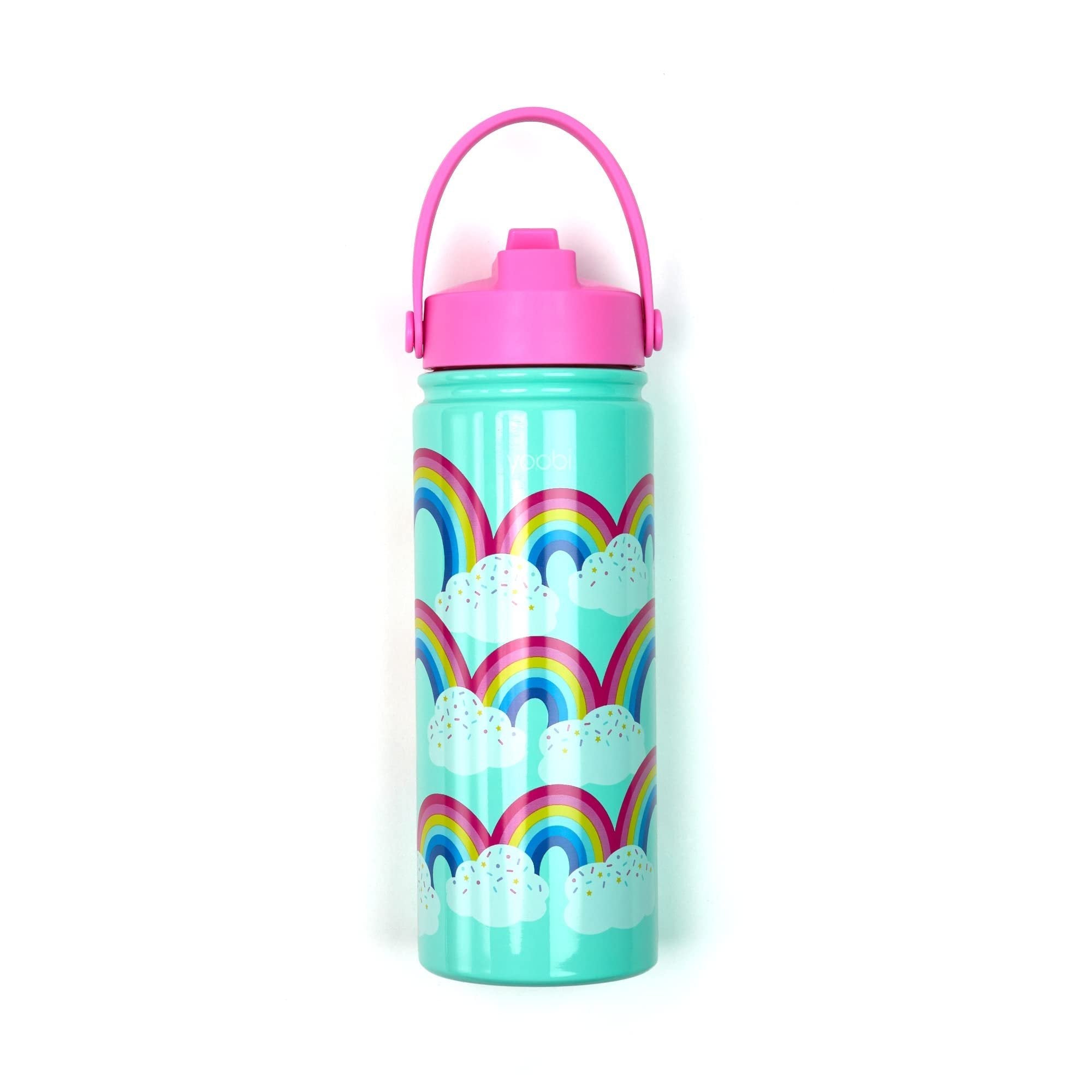 Yoobi Rainbow Sprinkles Stainless Steel Water Bottle – 18 oz w/Spill-Proof Lid Straw – Dishwasher Safe Adult Water Bottle, Kids Water Bottle – BPA & PVC-Free Leak Proof (Mint Rainbow Sprinkles)