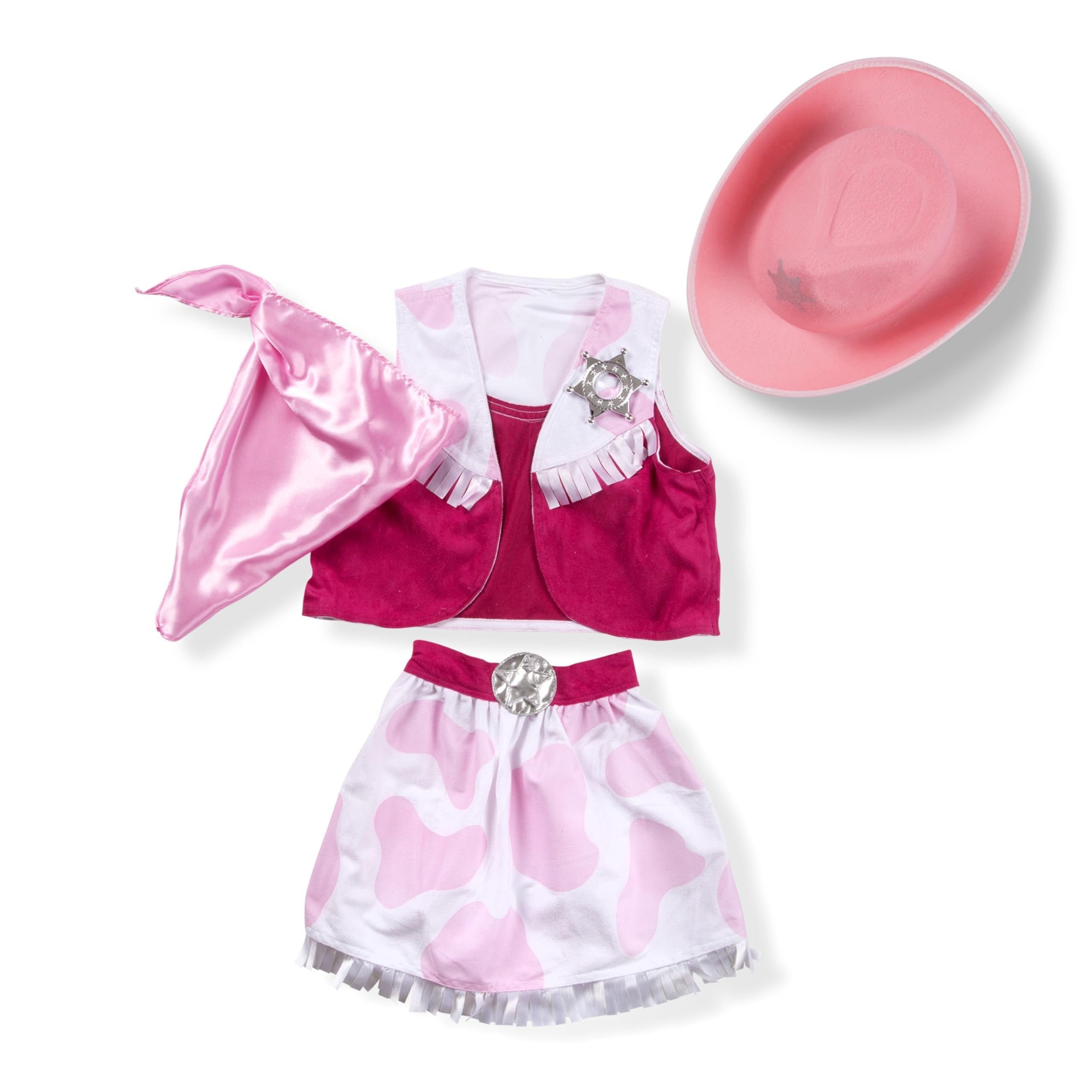 Melissa & Doug Cowgirl Role Play Costume Set (5pcs) - Skirt, Hat, Vest, Badge, Scarf Pink, Child 3-6