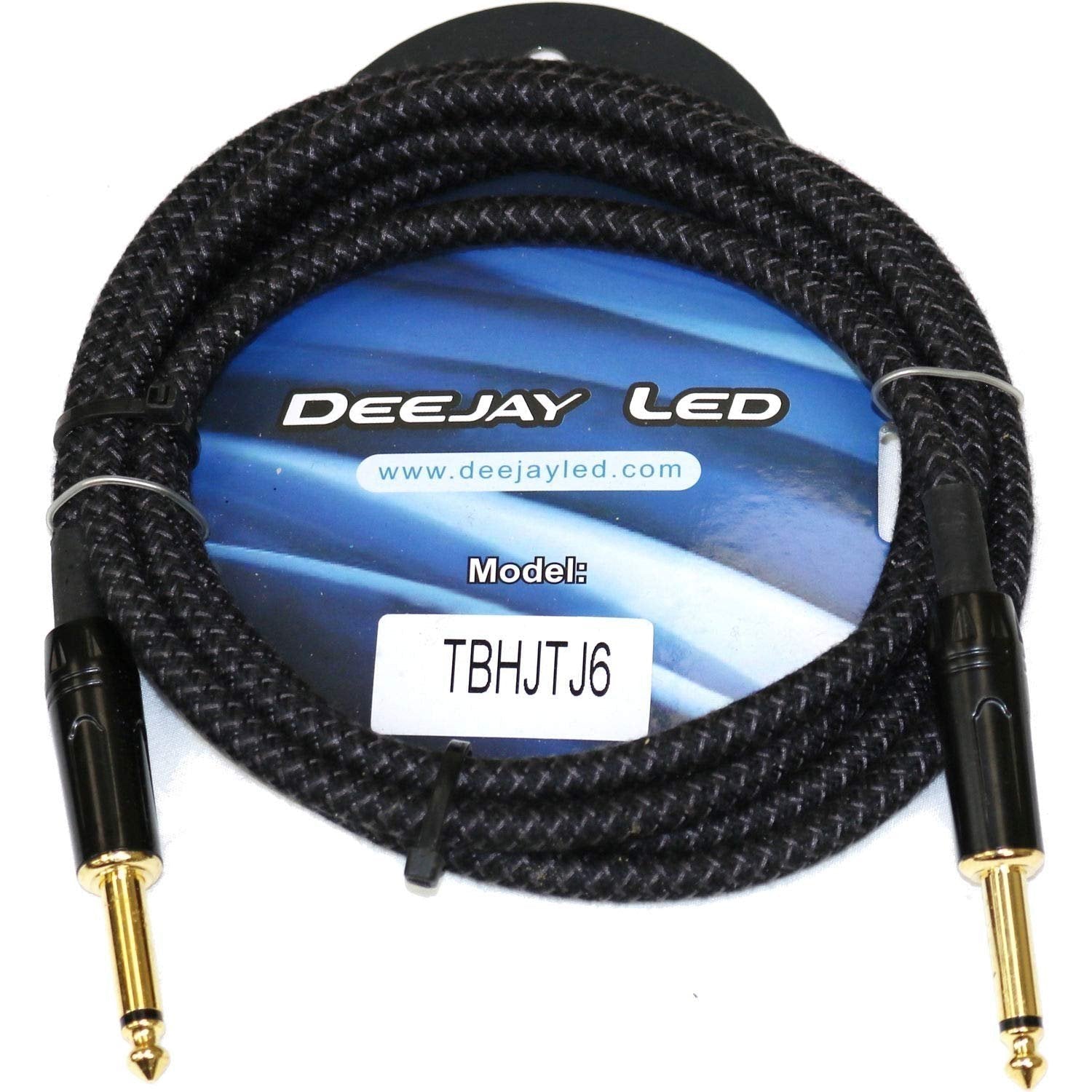 Deejay LED 6 Foot Length 1/4-in to 1/4-in Instrument Audio Cable with Black Braided Fabric Quality Outer Jacket - TBHJTJ6