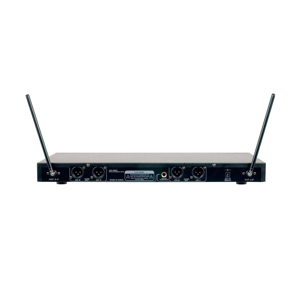 VocoPro, 4 Professional Quad VHF Wireless Microphone System, XLR, Black, VHF4000-2 (VHF-4000-2)