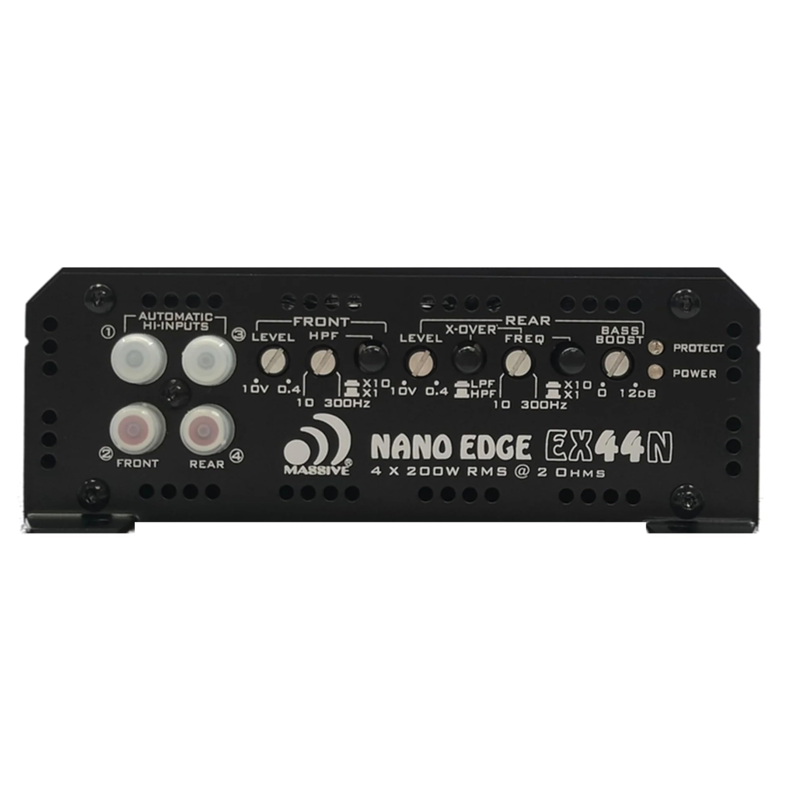 Massive Audio EX44N - Midrange Speaker Amplifier, 100 Watts x 4 RMS, 4-Ohm, 4-Channel Class A/B Amplifier, Built-in Auto Sensing Turn-on via Hi-Input