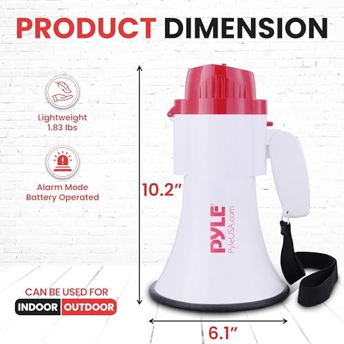 Pyle Megaphone Speaker PA Bullhorn - with Built-in Siren 30 Watt Voice Recorder & 800 Yard Range - Ideal for Football, Soccer, Baseball, Hockey, Basketball, Cheerleading Fans & Coaches - PMP35R