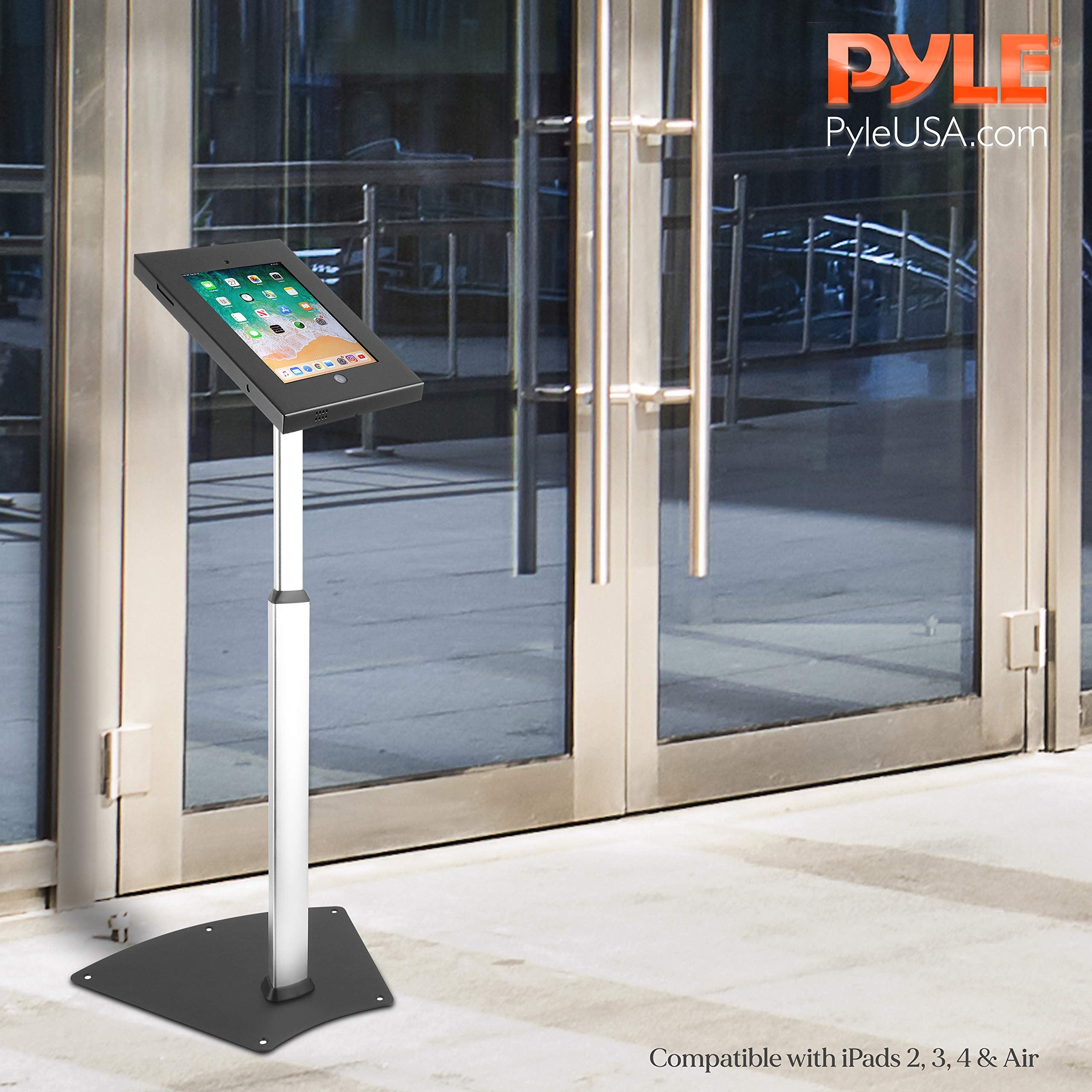 Pyle PSPADLK55 Tamper-Proof Anti-Theft iPad Kiosk Safe Security Public Floor Stand, Holder, Public Display Case with Adjustable Height & Cable Management for iPads 2/3/4/Air , Black