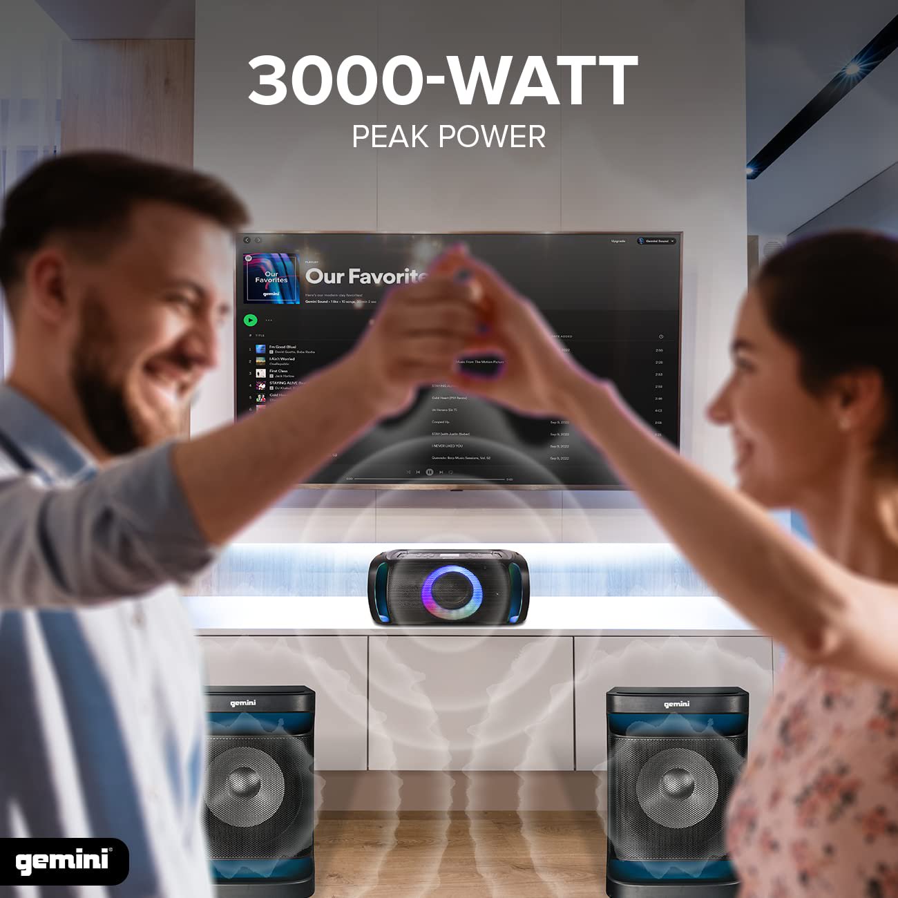 Gemini Bluetooth Stereo System for Home – 3000W Peak Power Dual 12” Subwoofers, FM Radio, LED Lights, USB, AUX, Optical Input – Ultimate Home Stereo Shelf System for Parties & Karaoke (GSYS-4800)