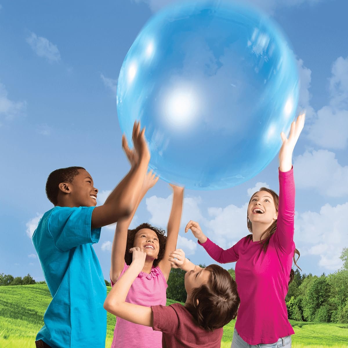 Wubble Super Bubble Ball - Blue (with Pump) | Looks Like a Bubble, Plays Like a Ball! | Inflates to 80cm Tall | Outdoor Garden Toys | Ages 6+ | Packaging May Vary