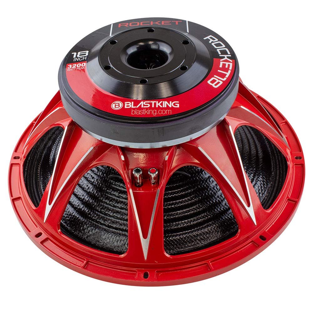 Blastking ROCKET18 18-inch Woofer 8-Ohms 1600-Watts RMS 3200-Watts Peak Fiver Cone 4.5-inch Voice Coil, 96.8 dB Sensitivity, 38 Hz - 1800 Hz Frequency Response