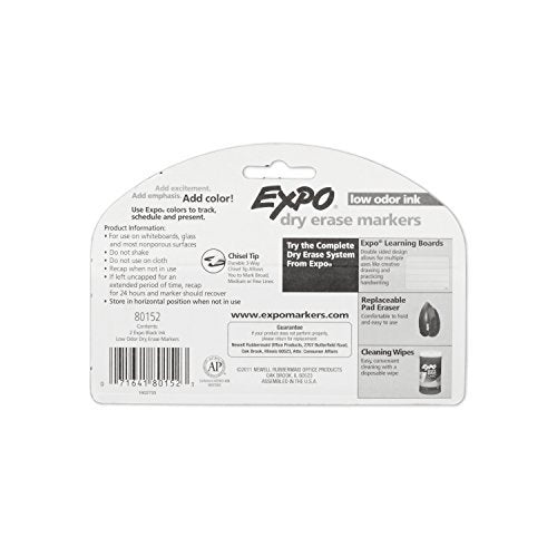 EXPO Low Odor Dry Erase Markers, Chisel Tip, Black, 2 Pack