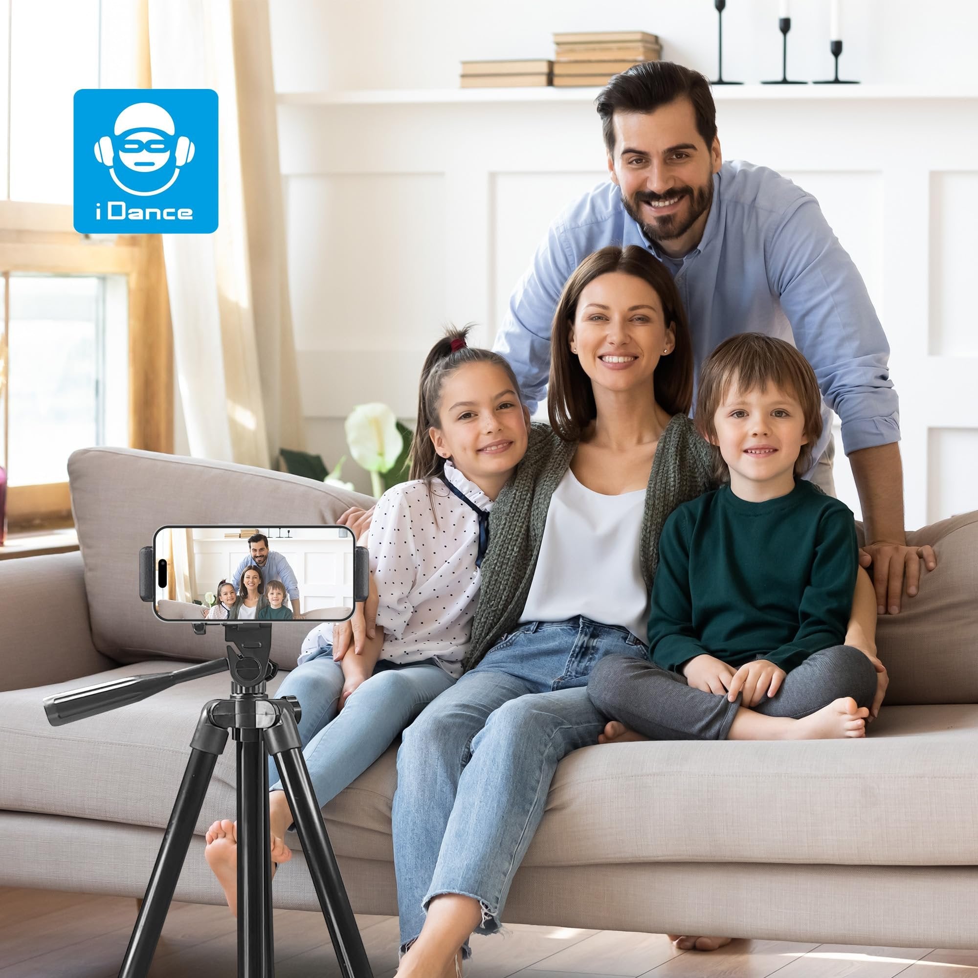 iDance Cell Phone Tripod Stand, 51", Phone Tripod with Bluetooth Remote Control, Portable Tripod for iPhone and Smartphone, Tripod Mount for Video Recording, Traveling, YouTube and Tiktok