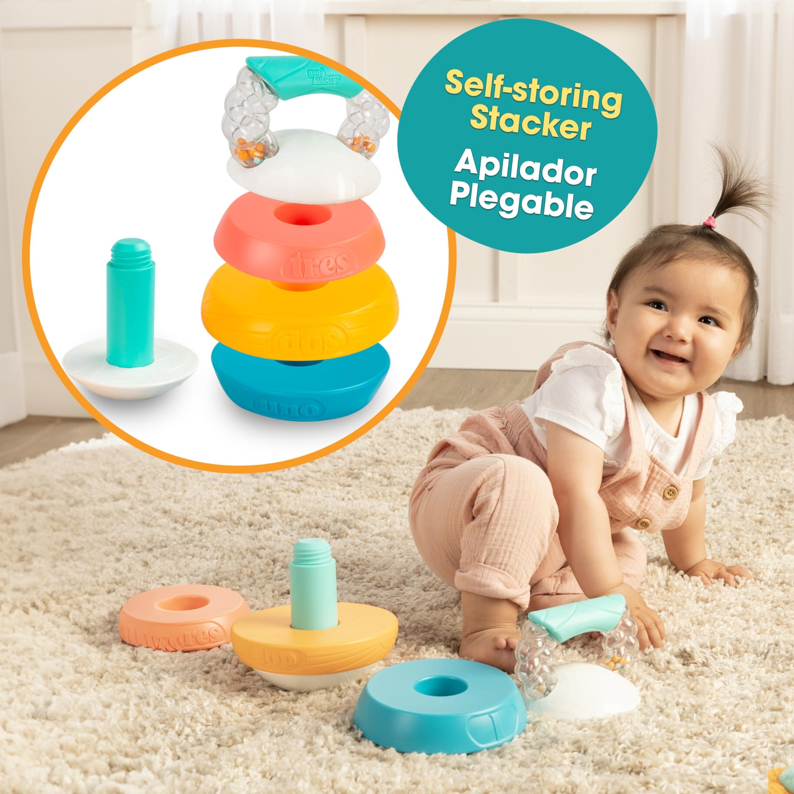 BEBE FUERTE Stack and Count Kettlebell Activity Toy by Robin Arzon - Bilingual Stacking Toys - Baby Workout Toys - Baby and Toddler Gifts for Ages 6 Months and Up