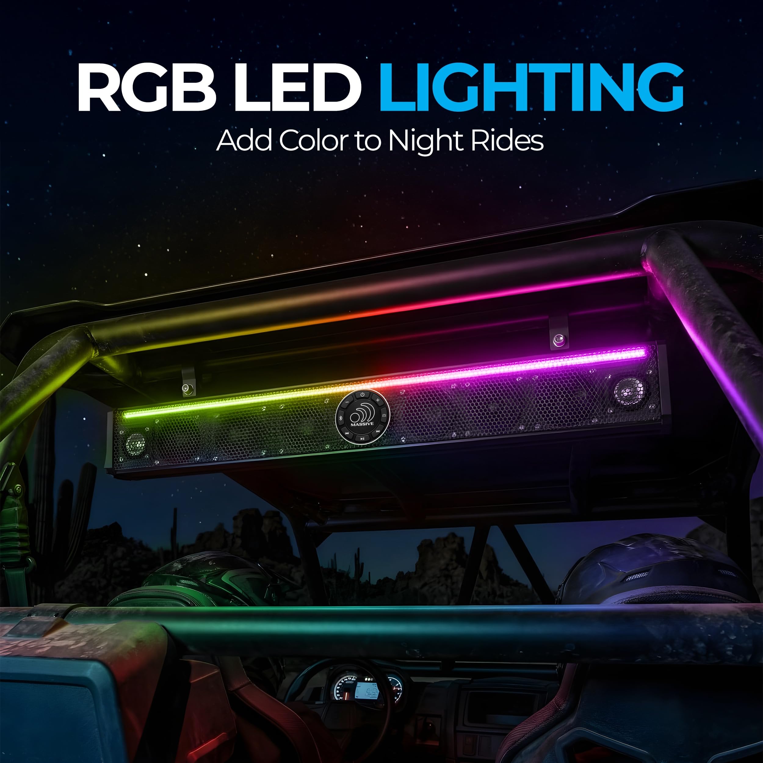 Massive Audio T8SB 8-Speaker 30" UTV Soundbar, 400W Marine Sound Bar for UTV, ATV, Golf Cart, IP65 Waterproof Outdoor Sound Bar with RGB LED Lighting and Universal Mounting for 1.75" to 2" Roll Cages