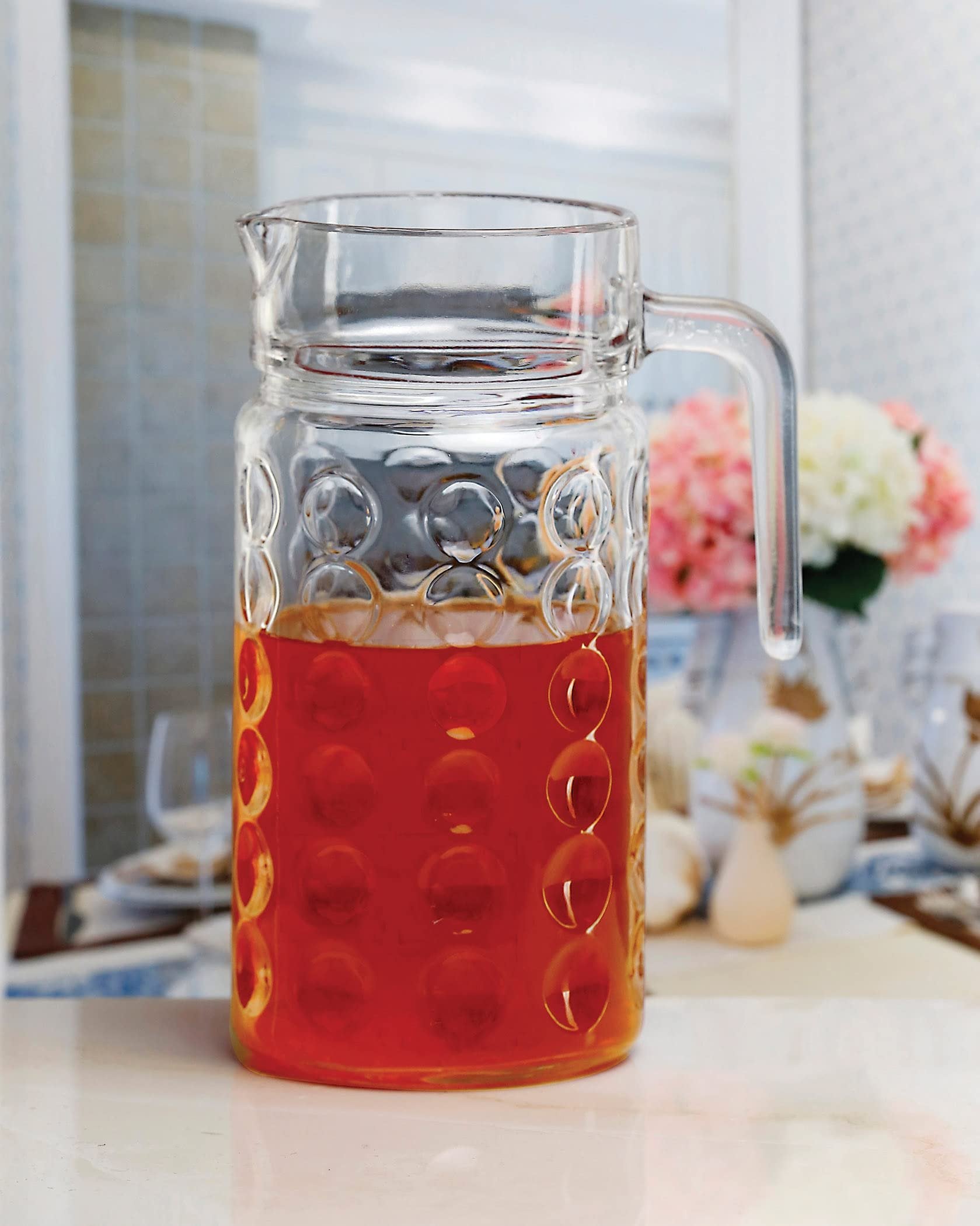 Circleware Coin Glass Beverage Drink Pitcher Dispenser with Lid and Handle, 57 ounce, Glassware for Water, Beer, Wine, Liquor, Iced Tea Punch & All Drinks