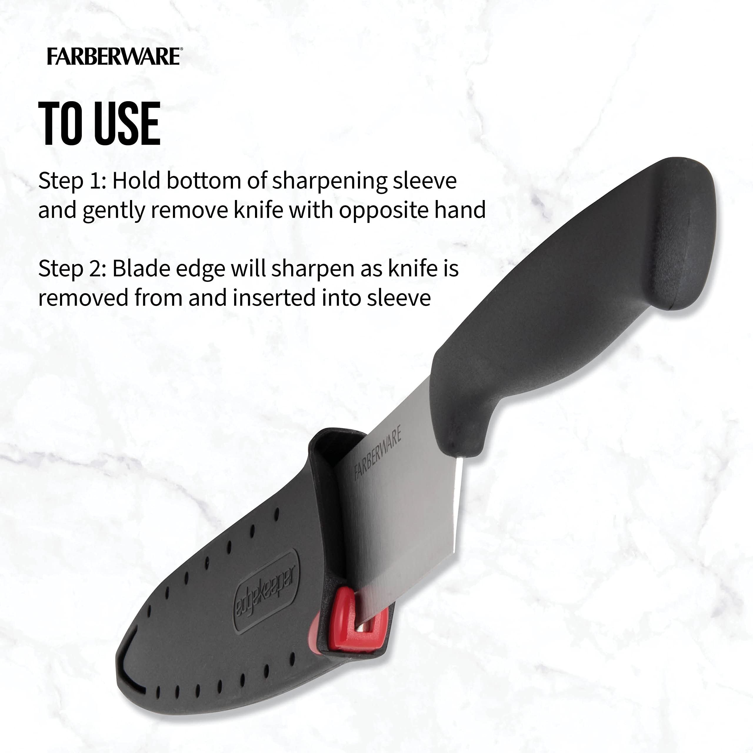 Farberware Edgekeeper 6-Inch Chef Knife with Self-Sharpening Blade Cover, High Carbon-Stainless Steel Kitchen Knife with Ergonomic Handle, Razor-Sharp Knife, Black