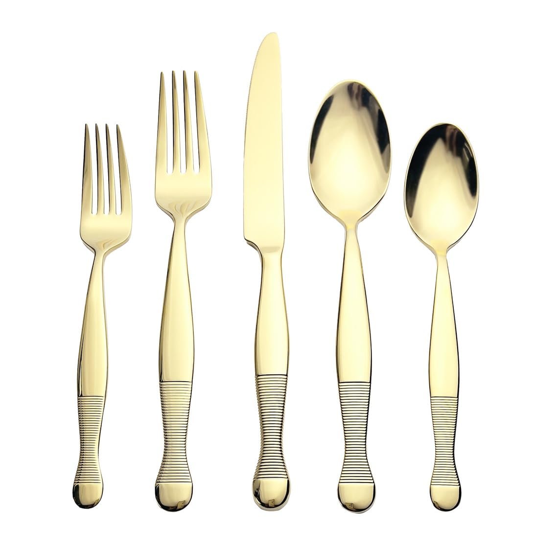 Godinger Gold Flatware Set with 4 Forks, Knifes, Salad Forks, Spoons and Teaspoons, 20 Piece Set, Stainless Steel