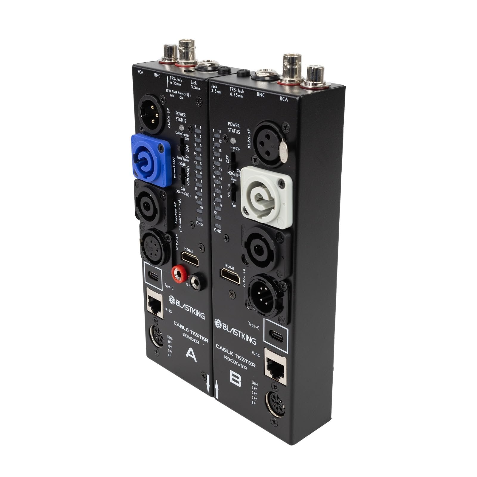 Blastking CTAB Cable Tester A/B – Universal Detachable Cable Tester for XLR, 1/4”, RCA, Speakon, USB, HDMI, BNC, RJ45 & More – Portable Audio/Video/Network Cable Checker