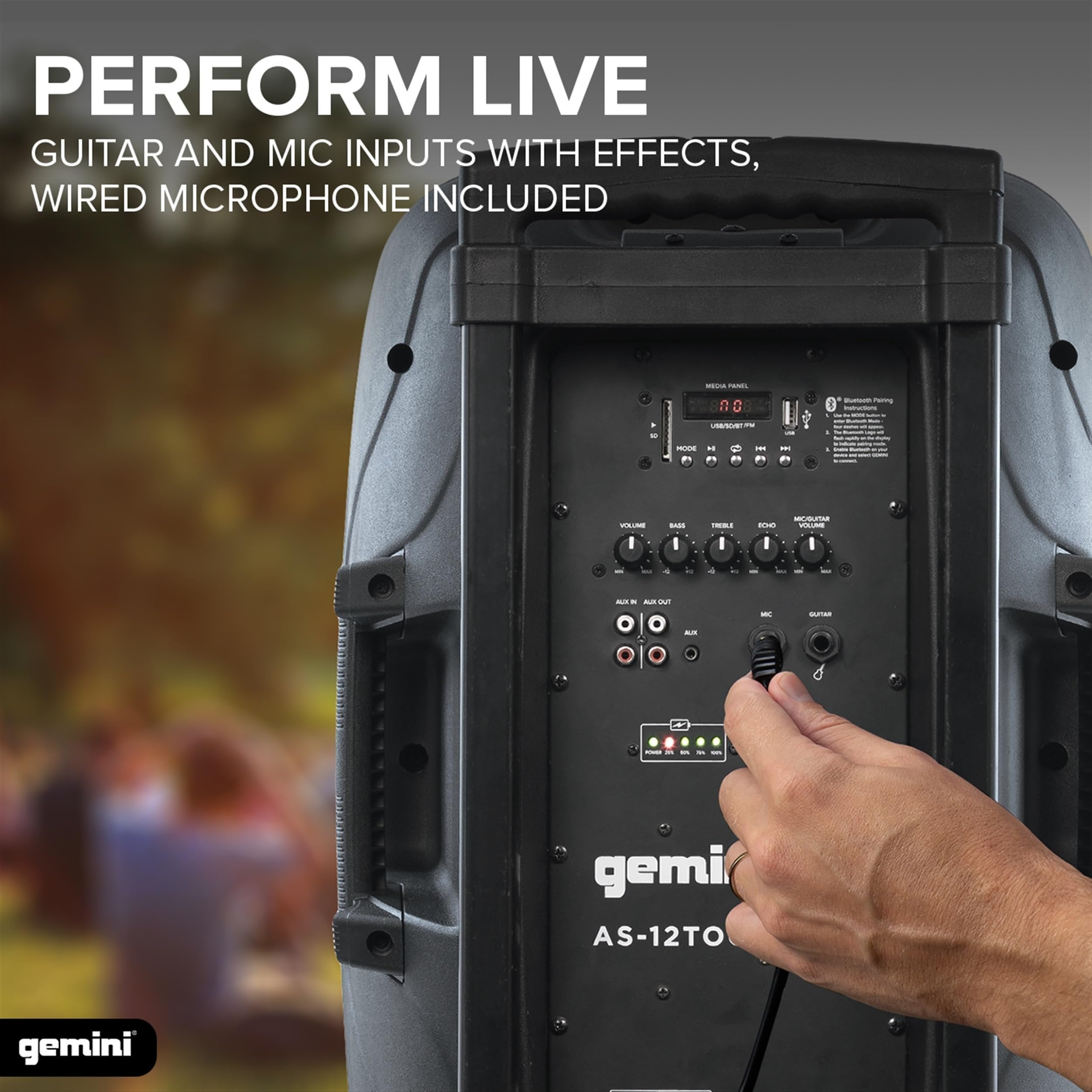 Gemini Sound AS-12TOGO - Portable Bluetooth Speaker with Trolley & Microphone - Rechargeable Outdoor Speaker System for Events & Karaoke - 1500W Powerful Sound, FM Radio, USB/SD Playback