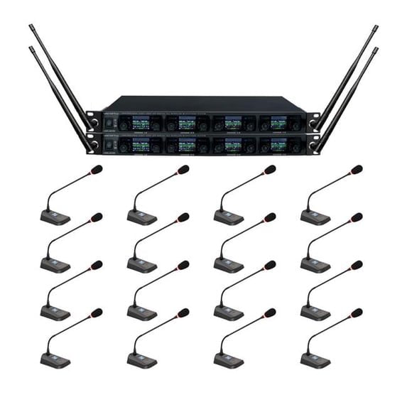 VocoPro UDX-CONFERENCE-16 Professional Digital UHF PLL Wireless Microphone System with Sixteen Gooseneck Podium Microphones