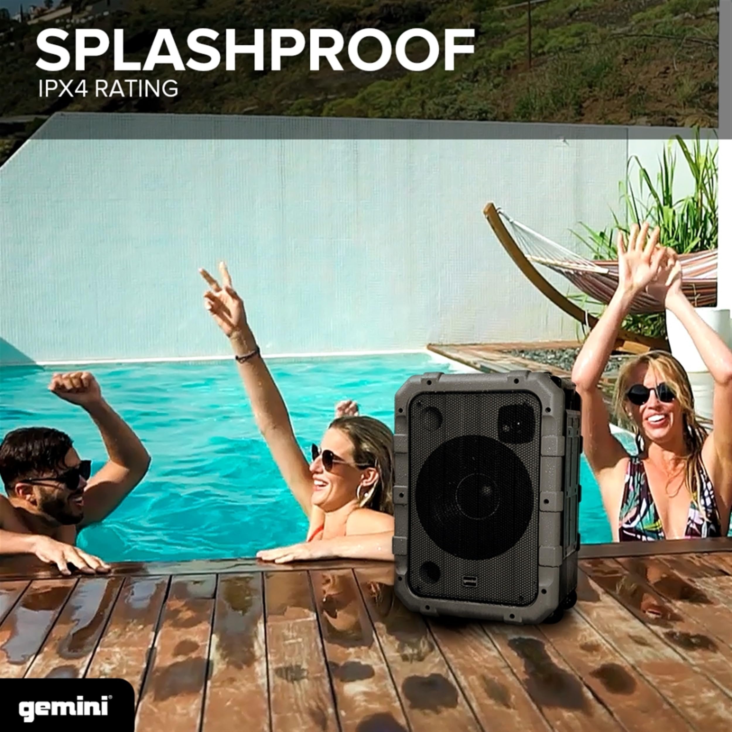 Gemini Sound MPA-2400 240 Watts Wireless IPX4 Waterproof Outdoor Portable Tailgate Party Bluetooth Speaker on Wheels with Big 24 Inch Woofer and Trolley Handle