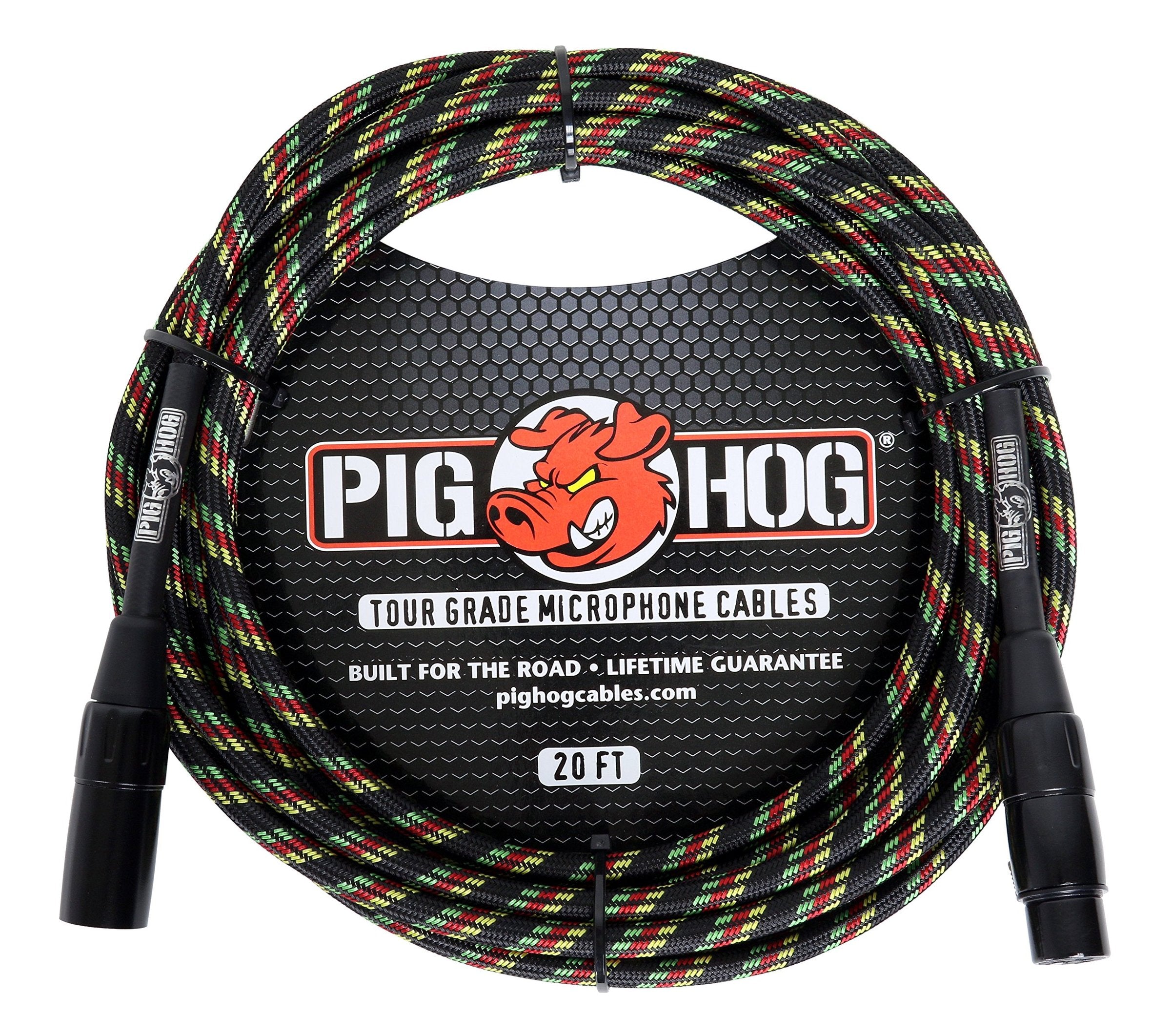 Pig Hog PHM20RAS Rasta Stripe Woven High Performance XLR Microphone Cable, 20 Feet