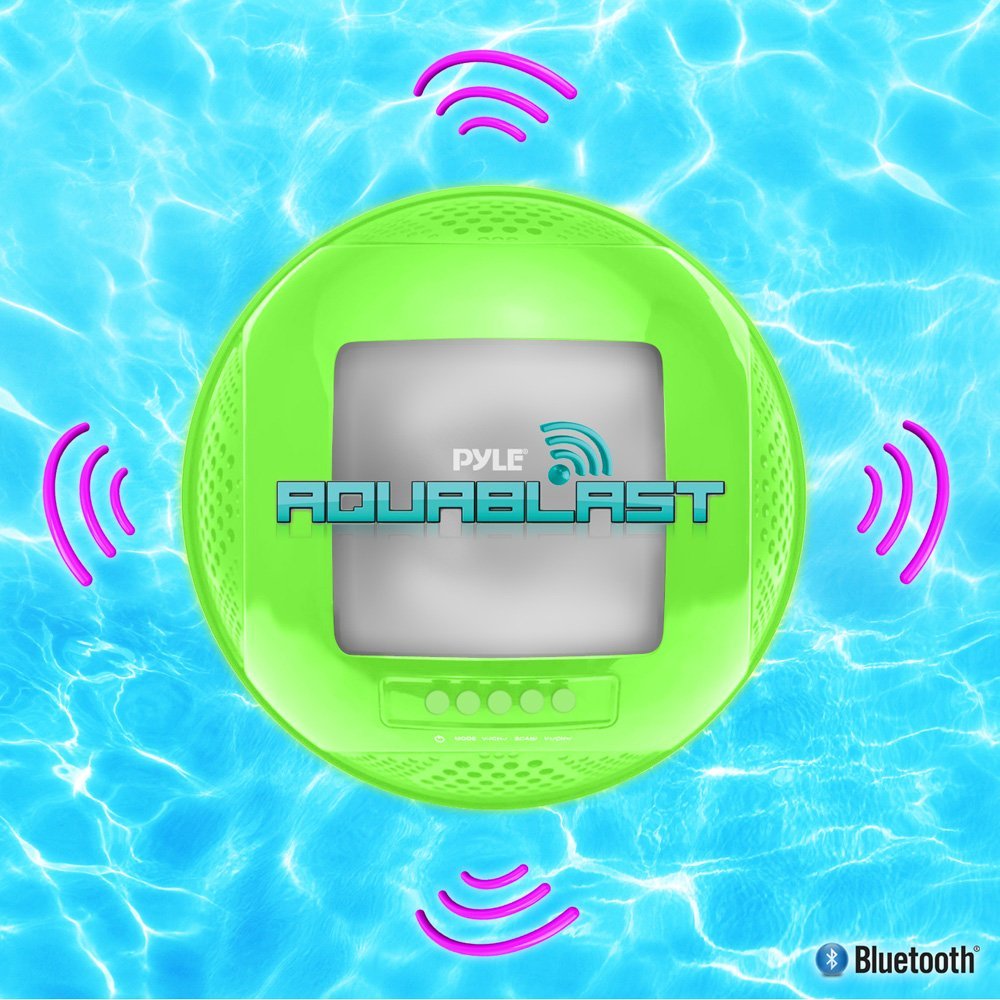 Pyle PWR90DBL Aqua Blast Waterproof Bluetooth Floating Pool Speaker System with Built-In Rechargeable Battery and Wireless Music Streaming