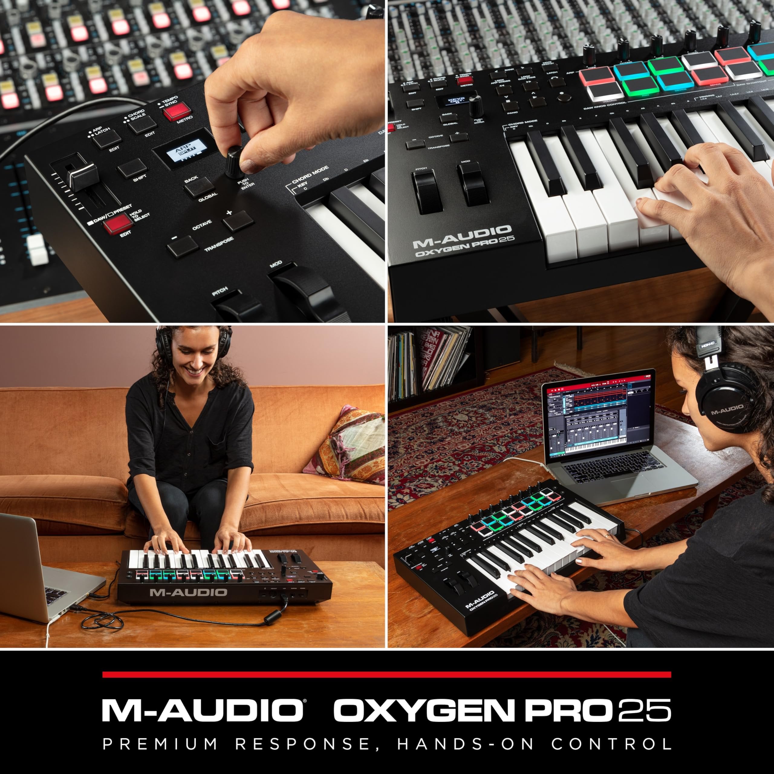 M-AUDIO Oxygen Pro 25 Key USB MIDI Keyboard Controller With Beat Pads, MIDI-assignable Knobs and Buttons, and Native Instruments Sound Package (NKS Integration)