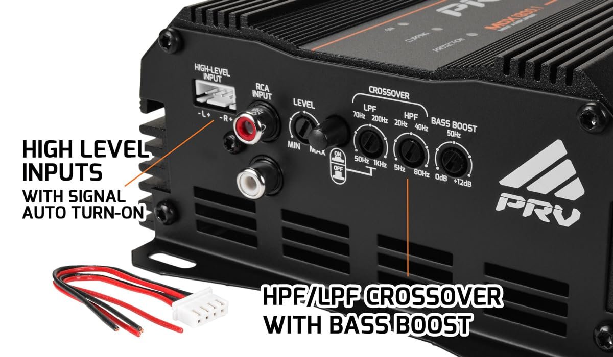 PRV Audio MDX1800.1 1 Ohm Mini Car Audio Amplifier 1 Channel 1800 Watts RMS Ultra Compact Full Range Monoblock Class D Amp for Powersports, Motorcycles, ATV, for High Power Loudspeaker Systems