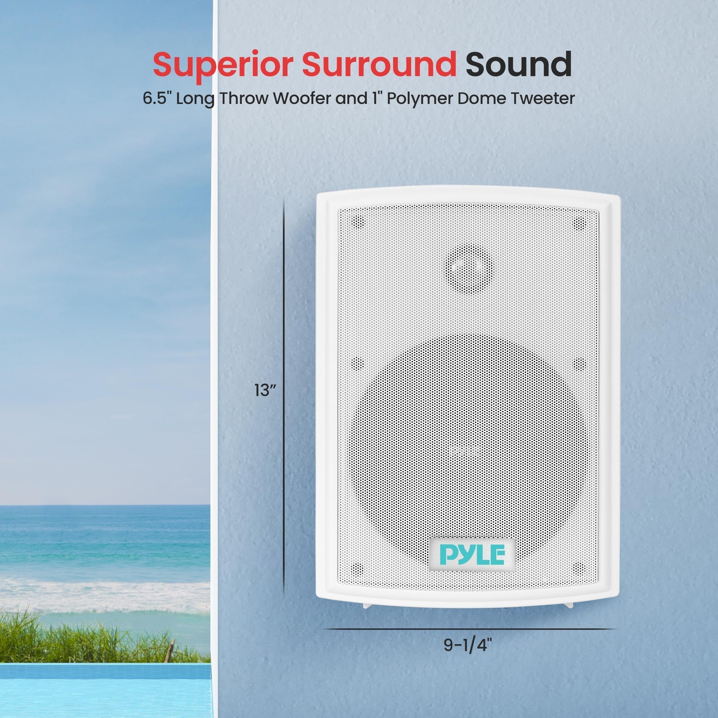 Pyle Home Pyle PDWR63 Dual Waterproof Outdoor Speaker System-6.5 Inch Pair of Weatherproof Wall or Ceiling Mounted White Speakers w/Heavy Duty Grill,Universal Mount-for Use in The Pool,Patio