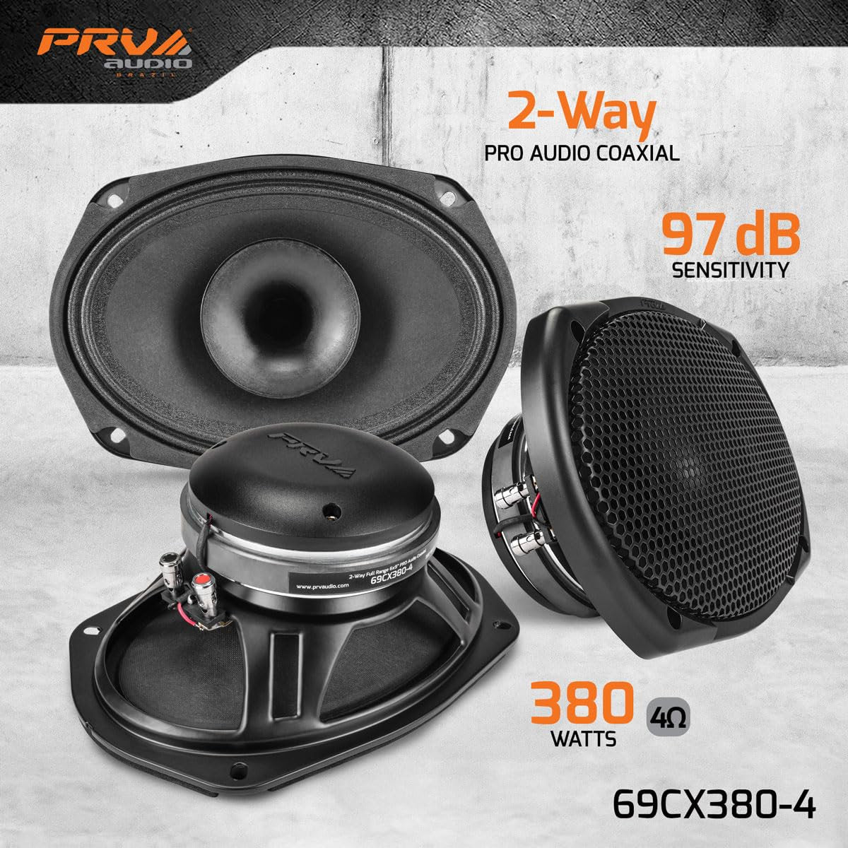 PRV AUDIO 6x9 Coaxial Car Audio Speaker 69CX380-4 Loudspeaker with Built-in Tweeter Driver and Grill Included 380 Watts 4 Ohm (Single)