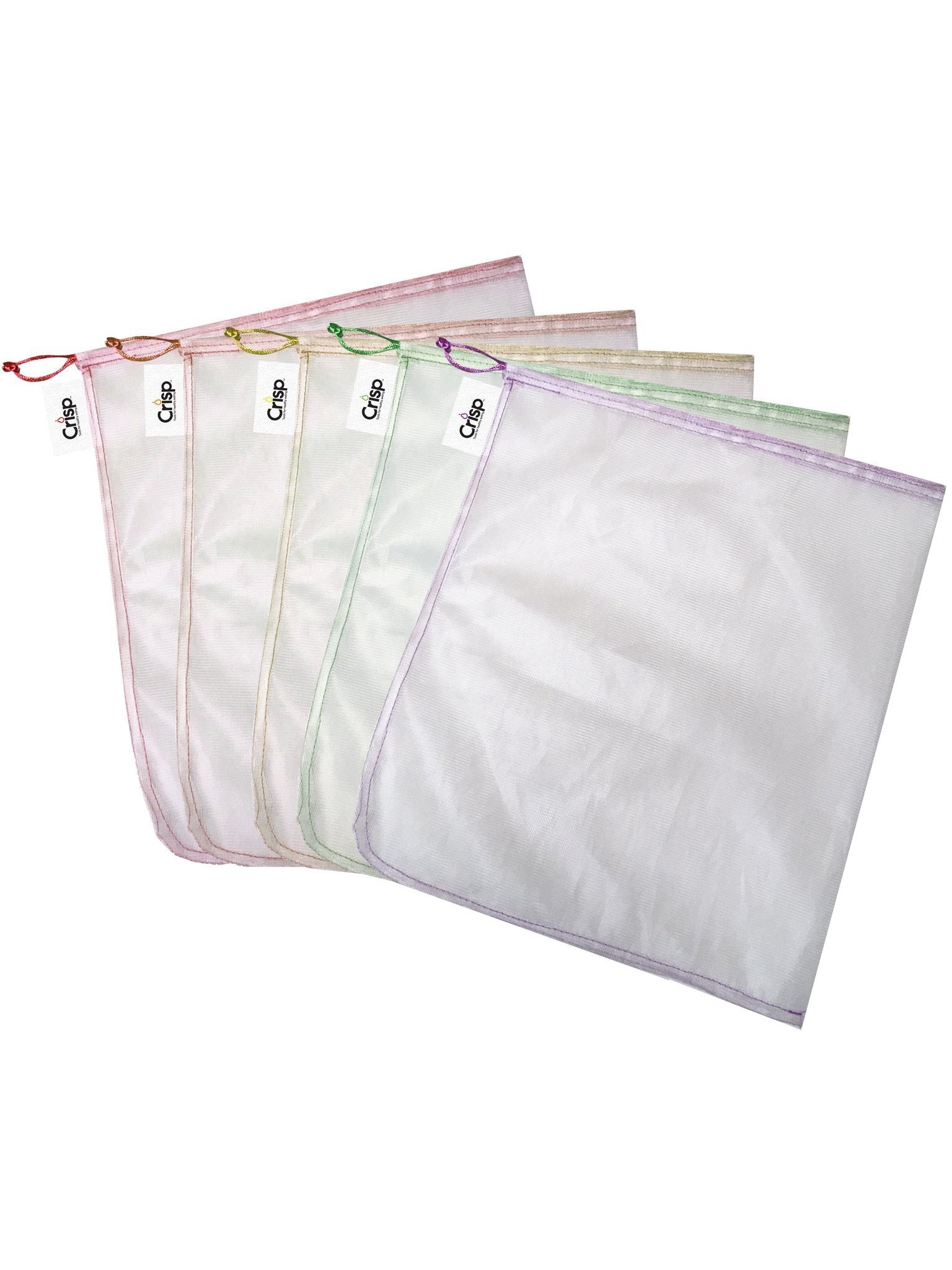 Crisp Produce Bags, Set of 5, 12.5" X 14.375", Multicolor