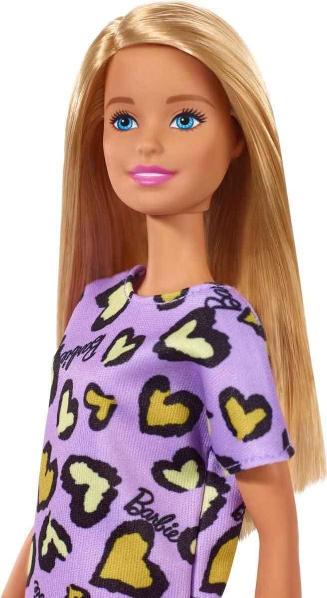 Barbie , Blonde, Wearing Purple and Yellow Heart-Print Dress and Platform Sneakers, for 3 to 7 Year Olds