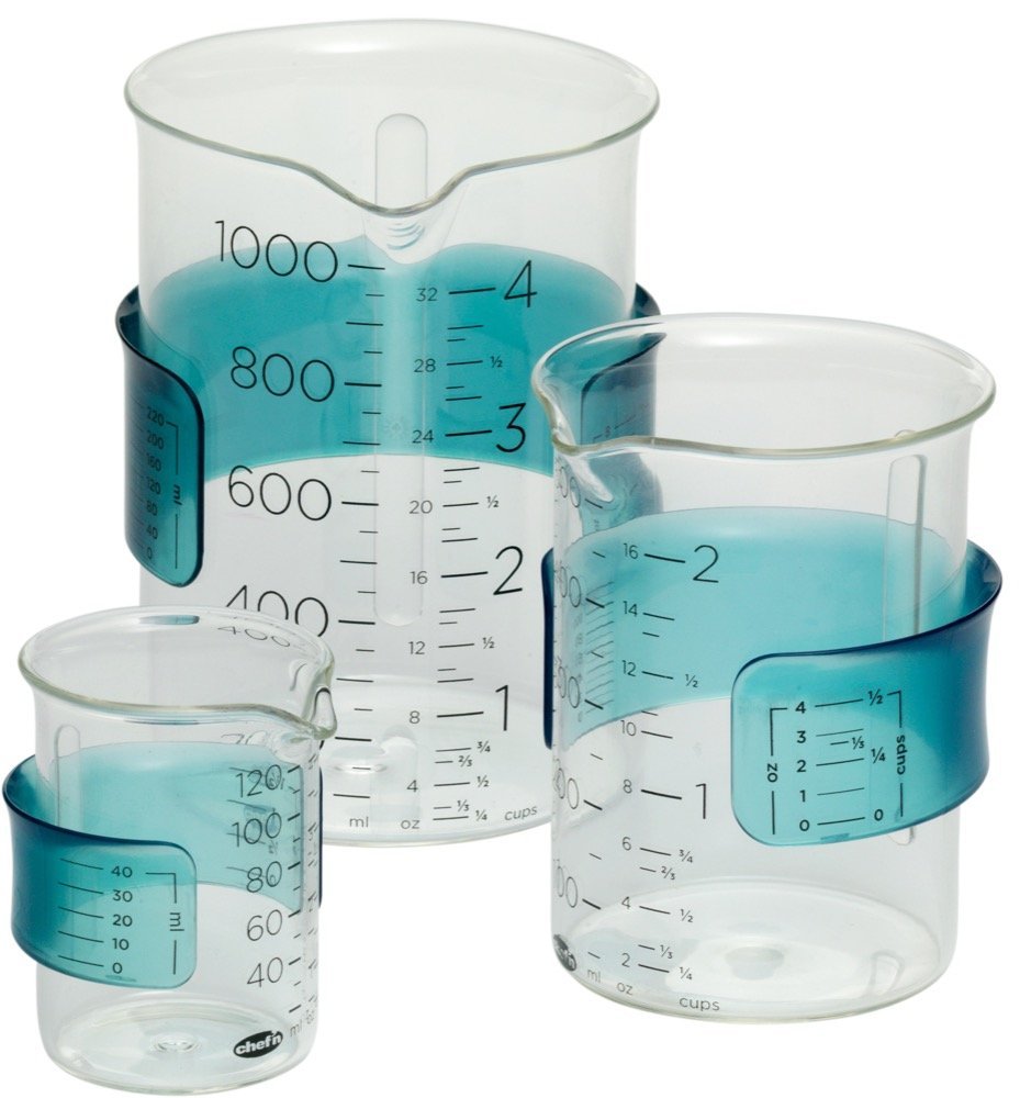 Chef'n Set of 3 Adjustable Measuring Beakers, Clear