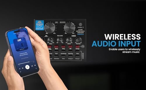 IDANCE Professional Wireless Audio Mixer, 8 Channel Bluetooth Broadcasting and Recording Portable Mixer with Sound Card, Audio Interface Sound Mixer Board with Effects for DJ, Music and Karaoke