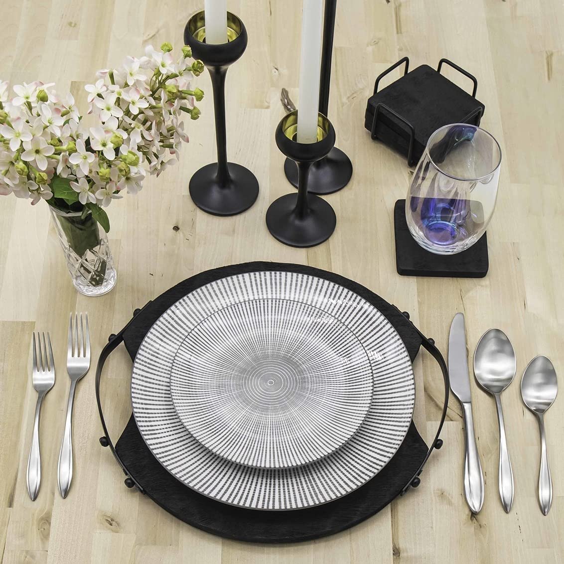 Godinger 20 Piece Flatware Set with 4 Dinner Forks, 4 Salad Forks, 4 Tablespoons, 4 Teaspoons and Knifes, 18/0 Stainless Steel Unica Satin, Set of 4