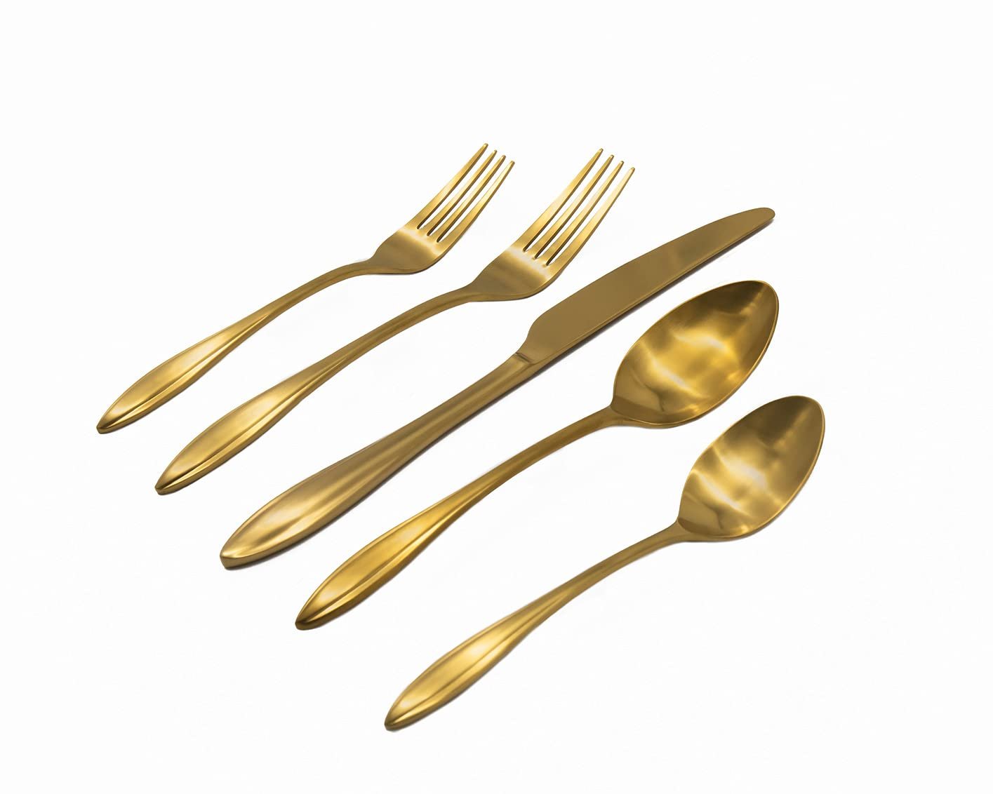 Godinger 20 Piece Flatware Set with 4 Dinner Forks, 4 Salad Forks, 4 Tablespoons, 4 Teaspoons and Knifes, 18/0 Stainless Steel Unica Matte Gold, Set of 4