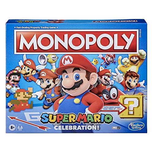 Monopoly Super Mario Celebration Edition Board Game for Super Mario Fans for 4 Players Ages 8 and Up, with Video Game Sound Effects