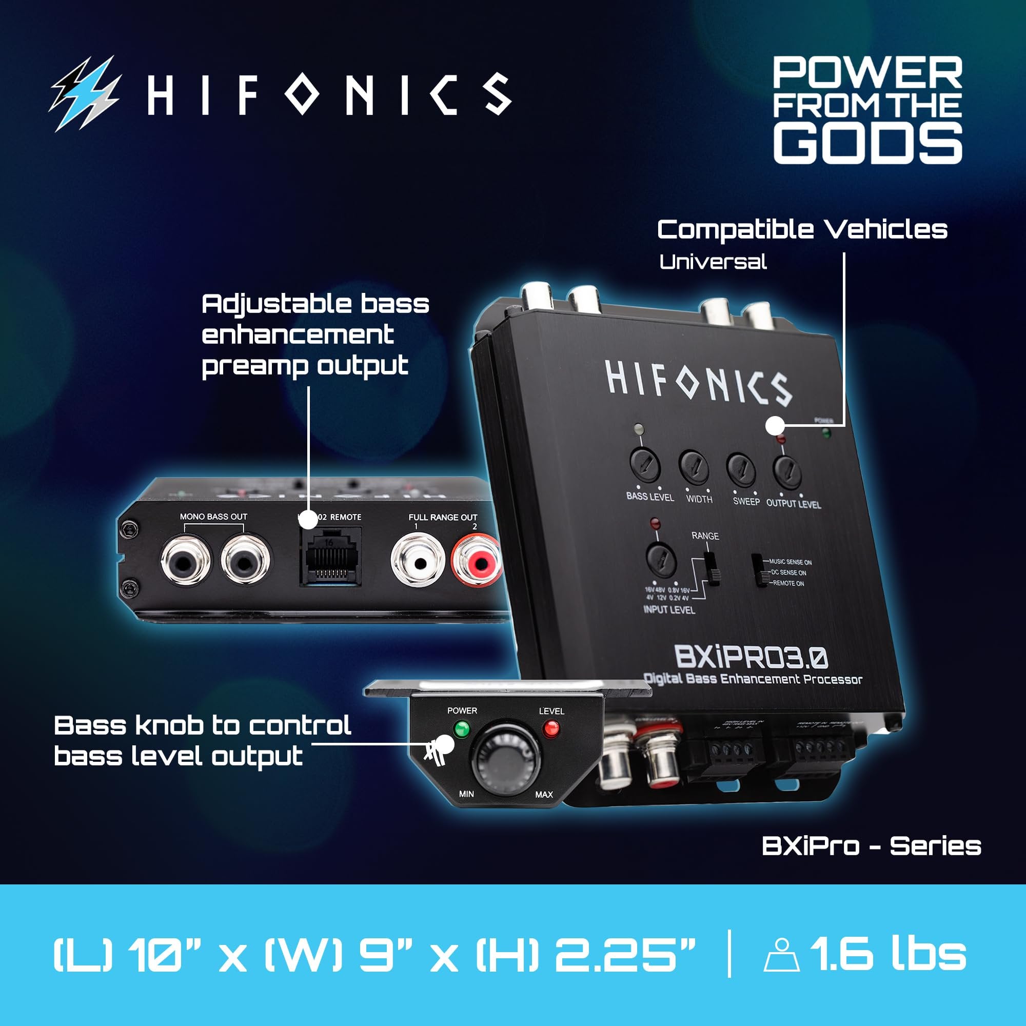 Hifonics BXIPRO3.0 Bass Enhancer, Digital Processor with Dash Mount Remote Control, Integration with Any Vehicle for Upgraded Subwoofer System, Black