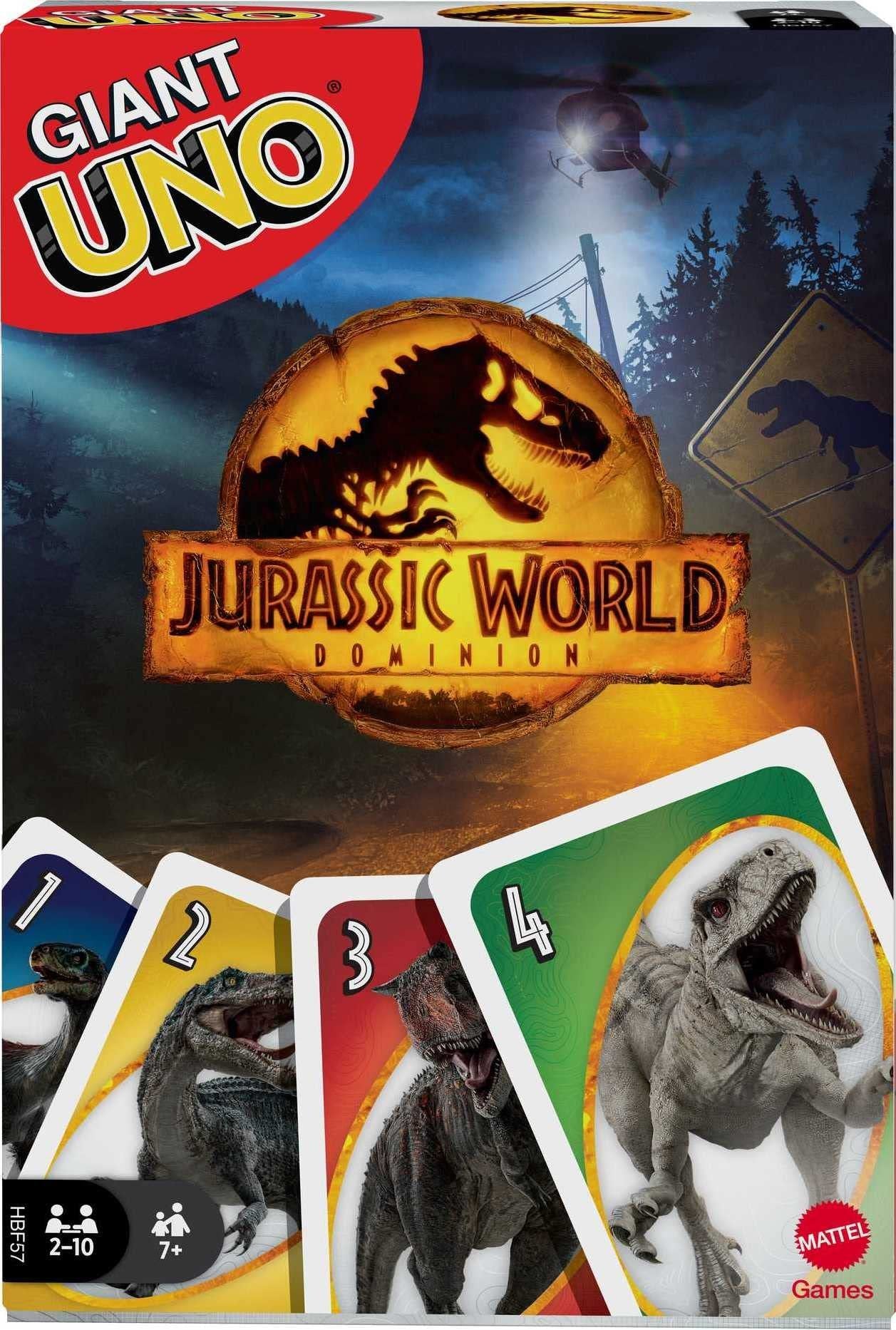 Mattel Games Giant UNO Jurassic World Domination Card Game for Kids & Game Night, Oversized Cards & Customizable Wild Cards