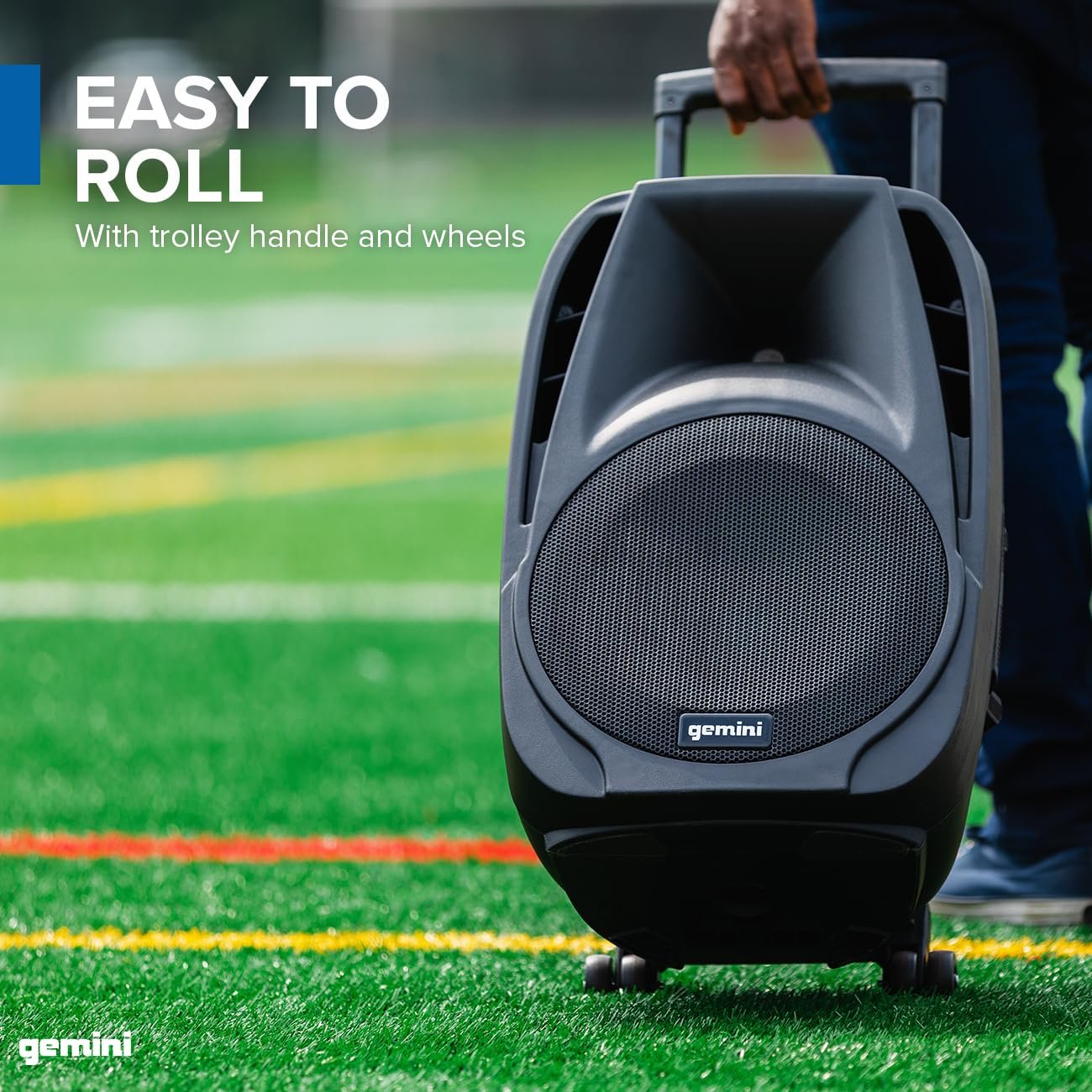 Gemini Sound ES-15TOGO Wireless Portable Bluetooth Streaming Professional DJ PA System Trolley Active 800 Watts Speaker with Dual Mic Jacks SD Card and USB Port with 2 Wireless Mic Bundle