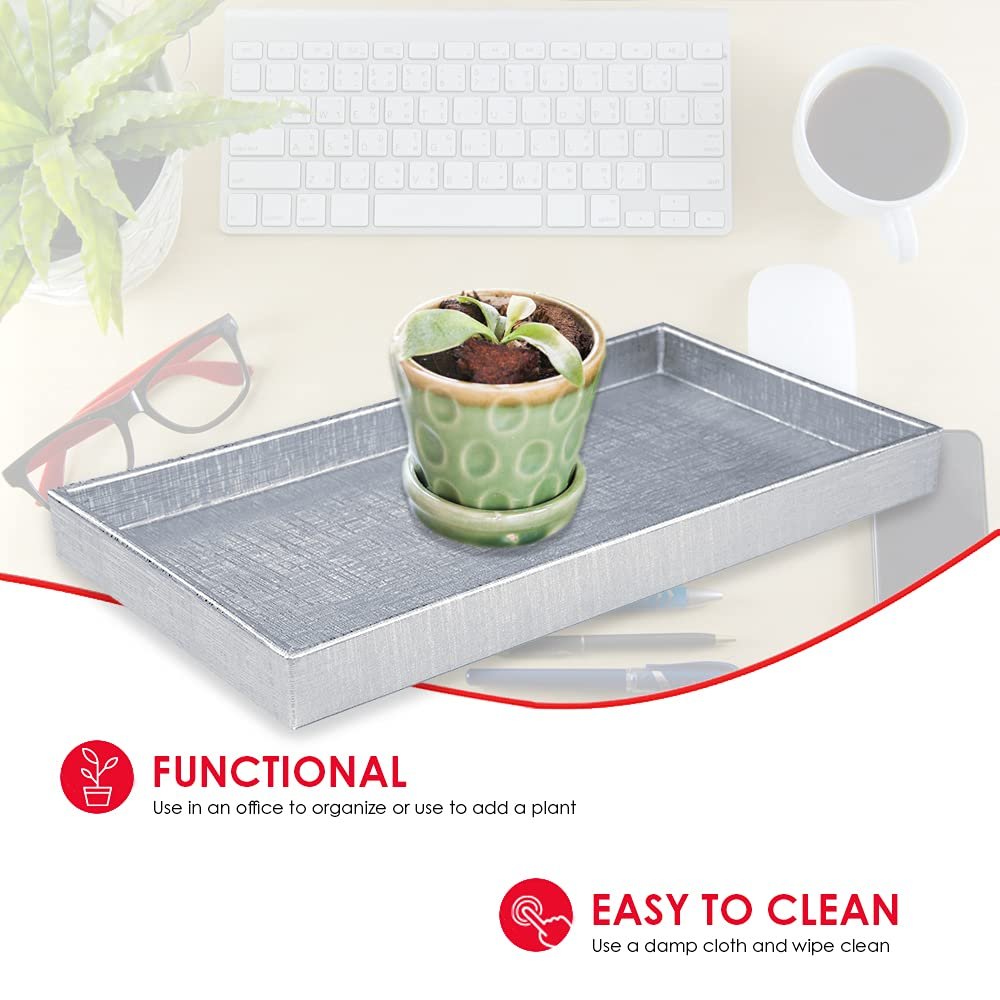 Home Basics Vanity Tray for Makeup, Jewelry, Perfume, Cosmetics Storage, Bathroom Organizer (Horizontal, Metallic Weave)