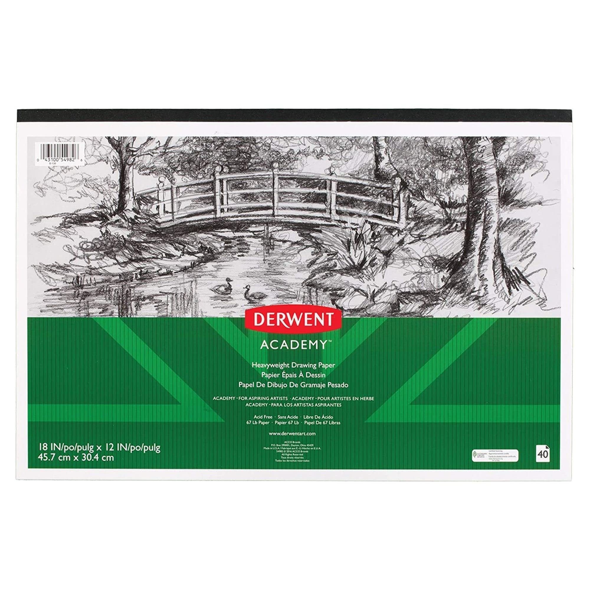 Derwent Academy Drawing Paper Pad, 40 Sheets, 9" x 12", Heavyweight (54978)
